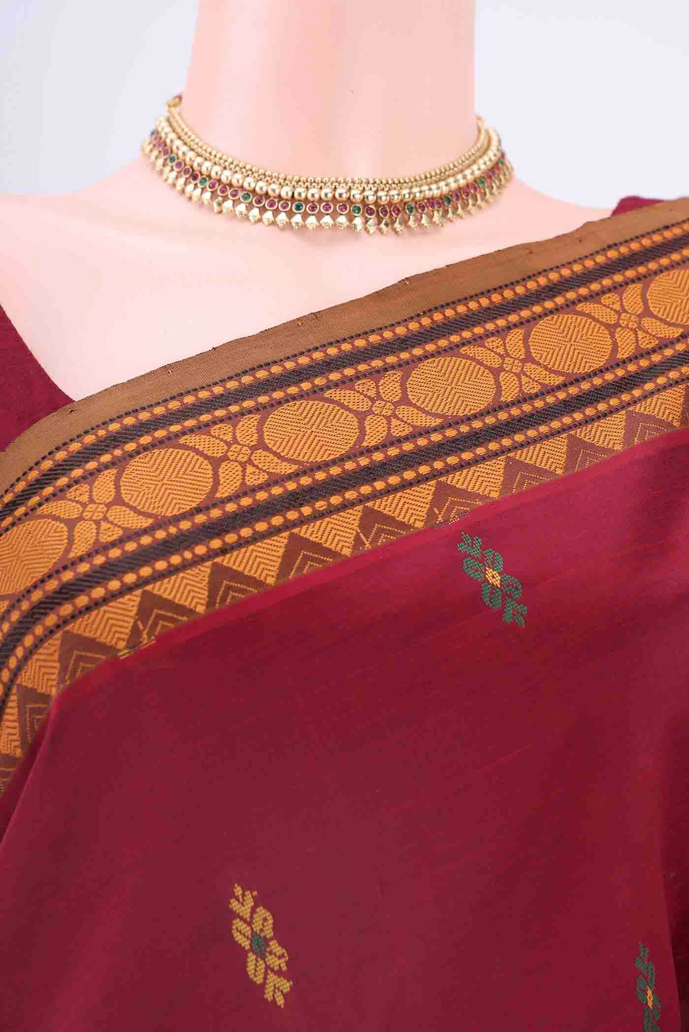 Maroon Blended Poly Cotton Saree - Image 2
