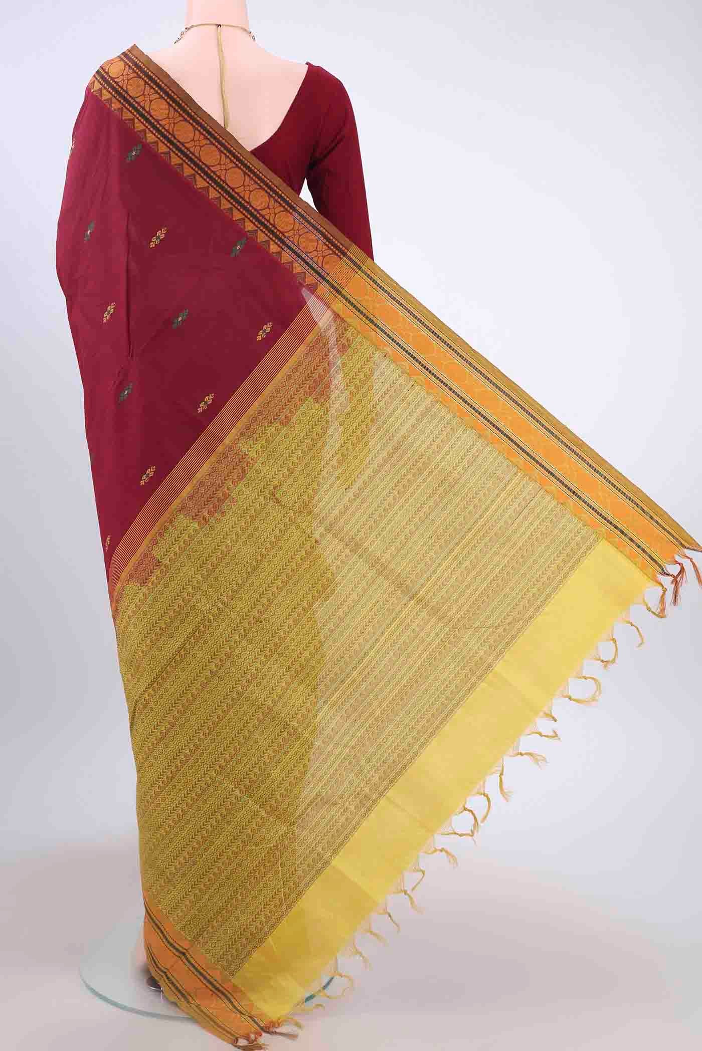 Maroon Blended Poly Cotton Saree - Image 3