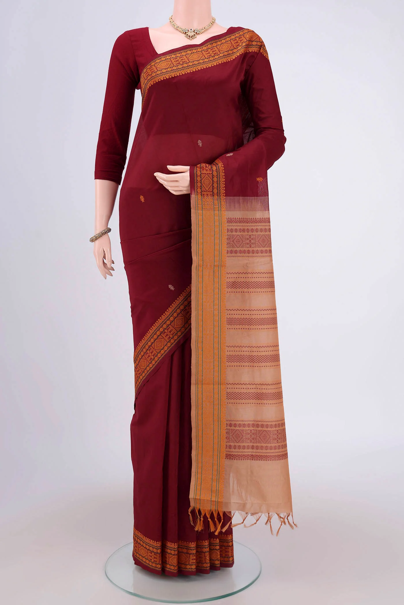Maroon Blended Poly Cotton Saree