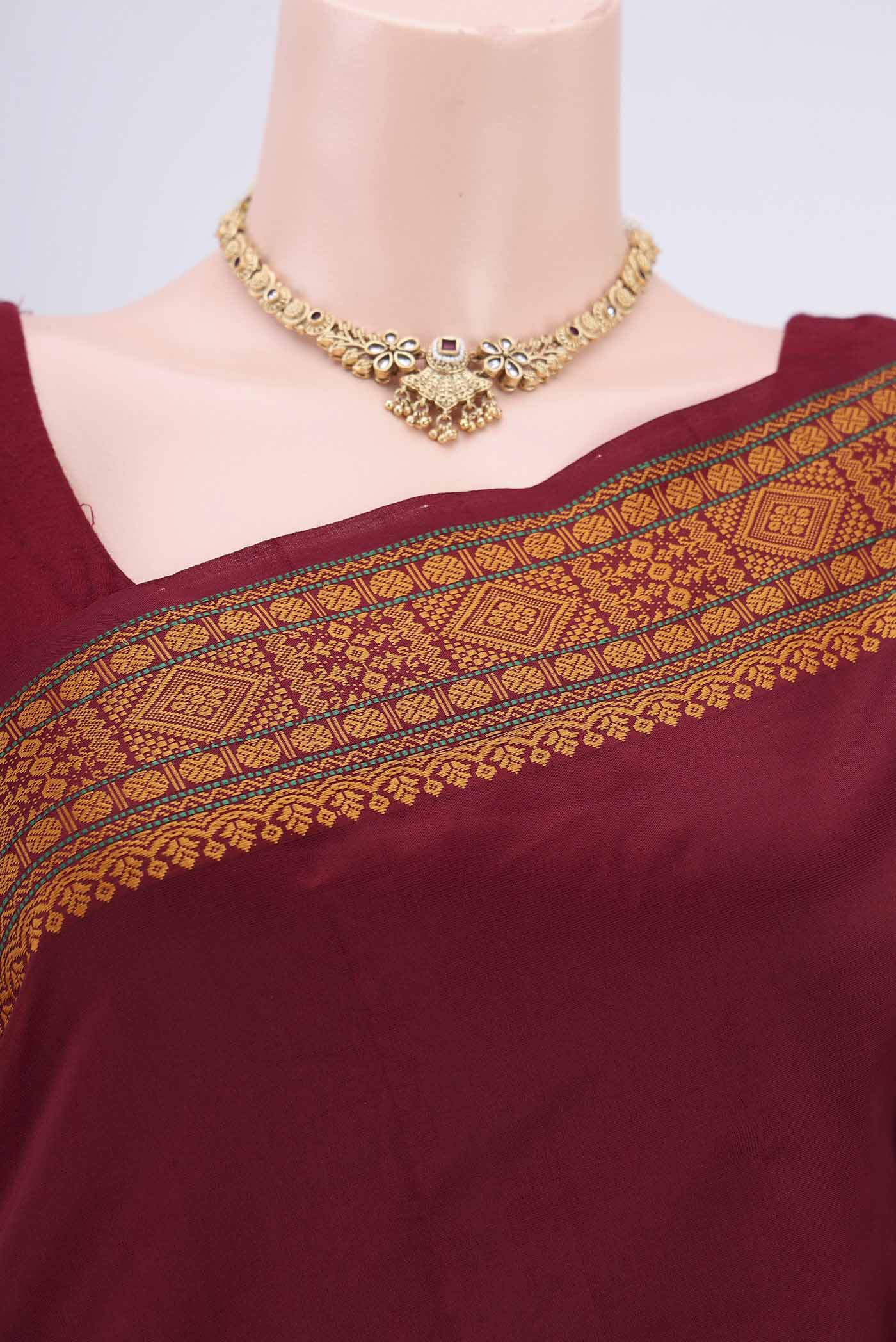 Maroon Blended Poly Cotton Saree - Image 2
