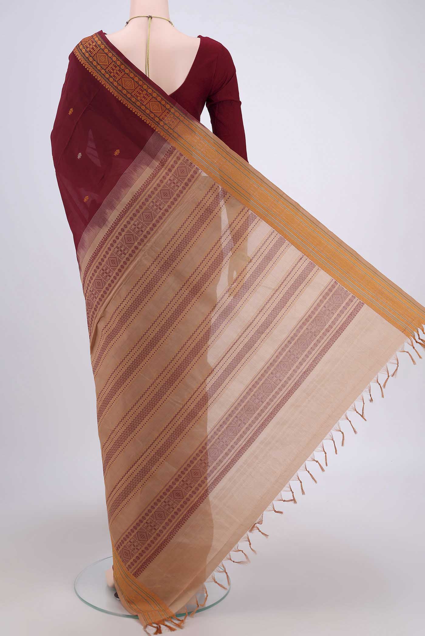 Maroon Blended Poly Cotton Saree - Image 3