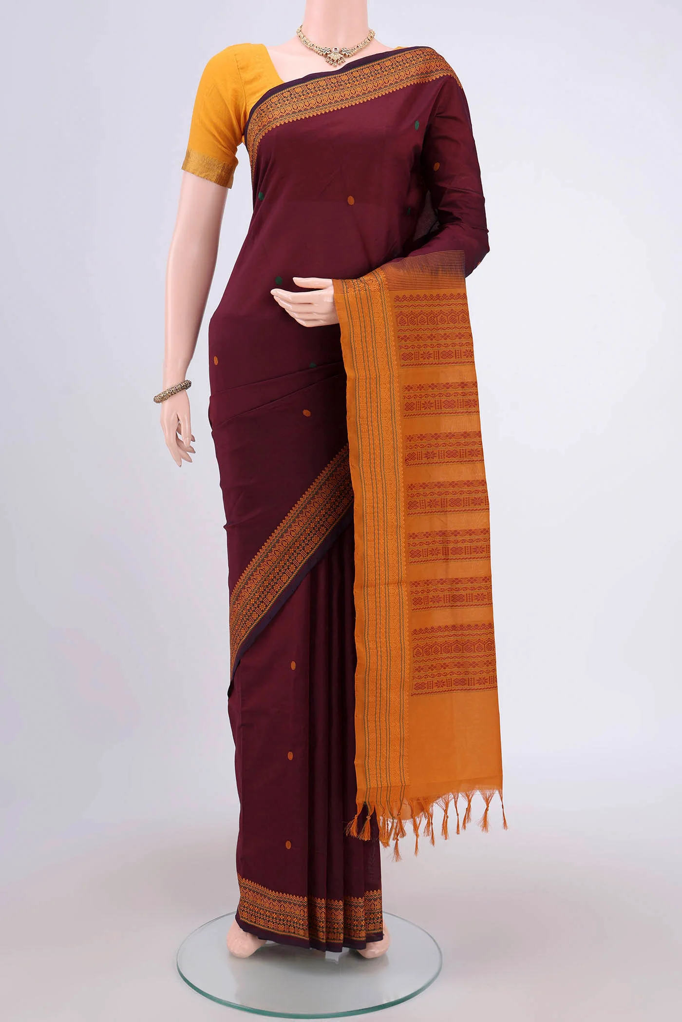 Maroon Blended Poly Cotton Saree