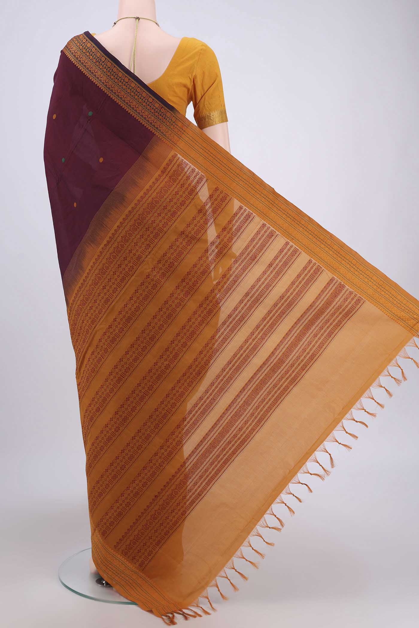 Maroon Blended Poly Cotton Saree - Image 3