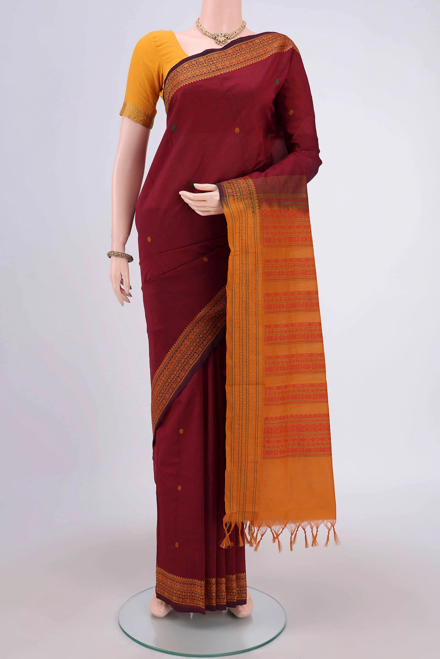 Maroon Blended Poly Cotton Saree