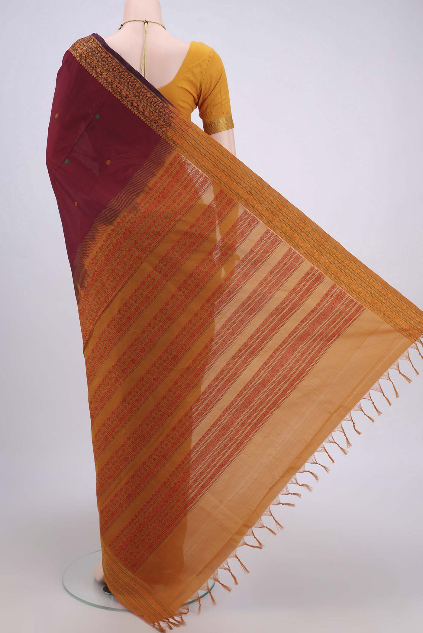 Maroon Blended Poly Cotton Saree - Image 3