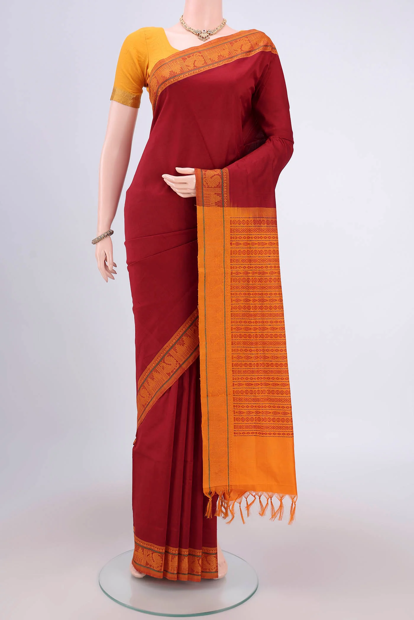 Maroon Blended Poly Cotton Saree
