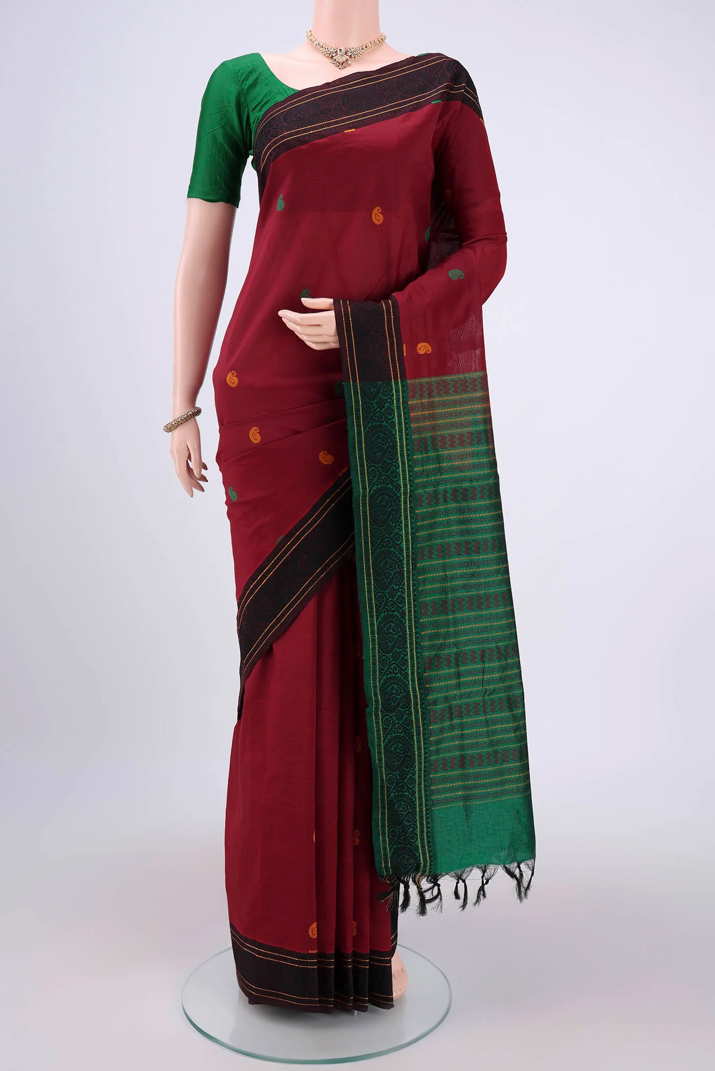 Maroon Blended Poly Cotton Saree