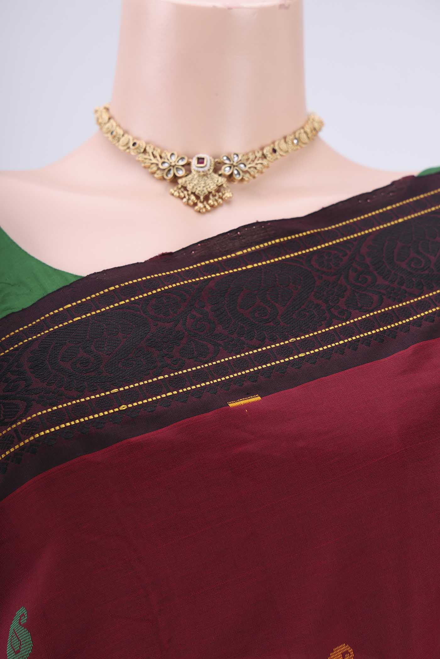 Maroon Blended Poly Cotton Saree - Image 2