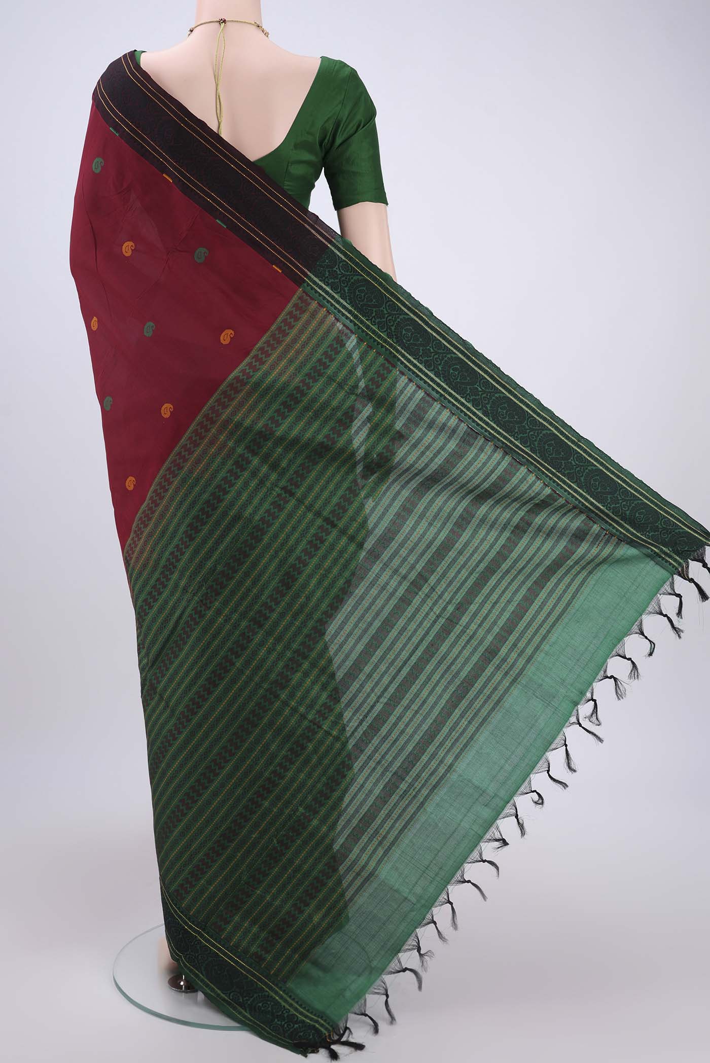 Maroon Blended Poly Cotton Saree - Image 3