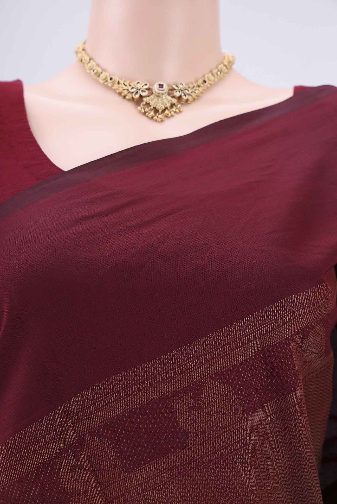 Maroon Blended Poly Cotton Saree - Image 2