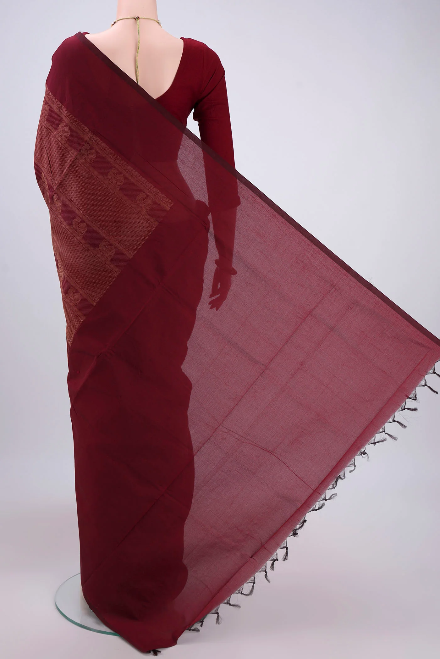 Maroon Blended Poly Cotton Saree - Image 3