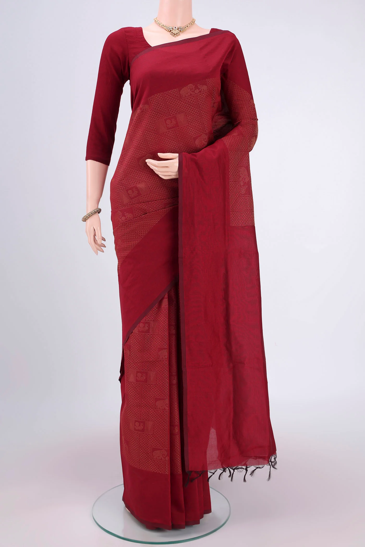 Maroon Blended Poly Cotton Saree