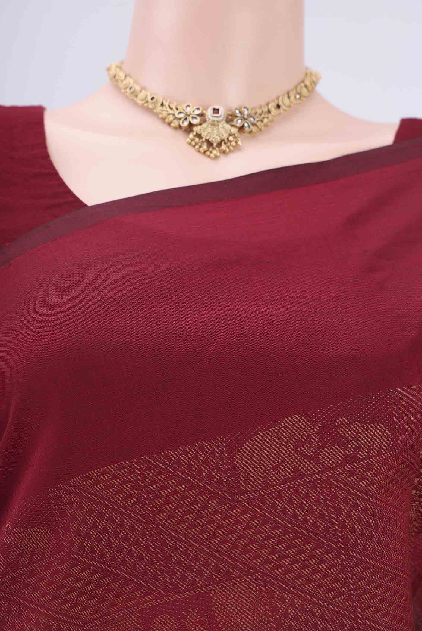 Maroon Blended Poly Cotton Saree - Image 2