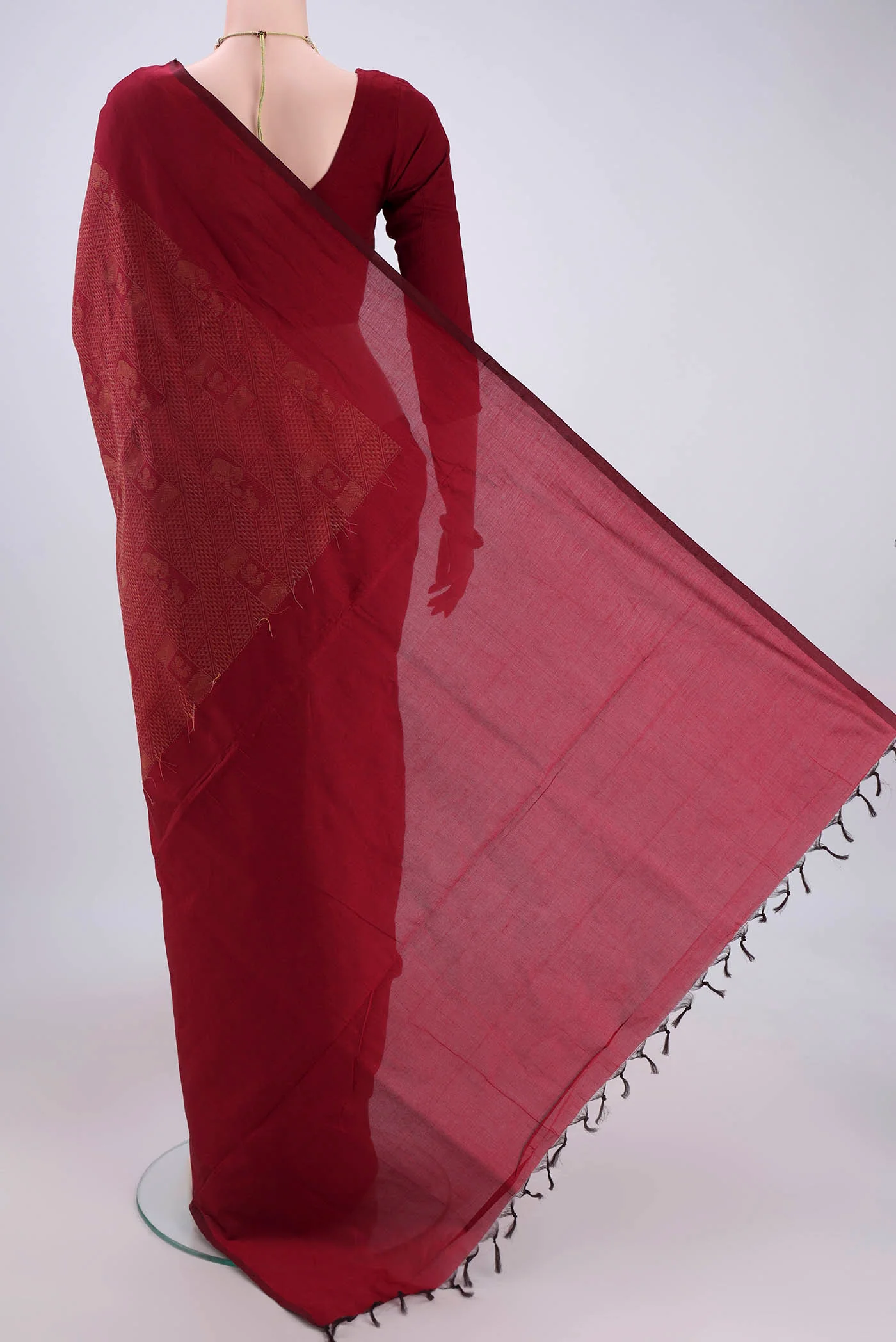 Maroon Blended Poly Cotton Saree - Image 3