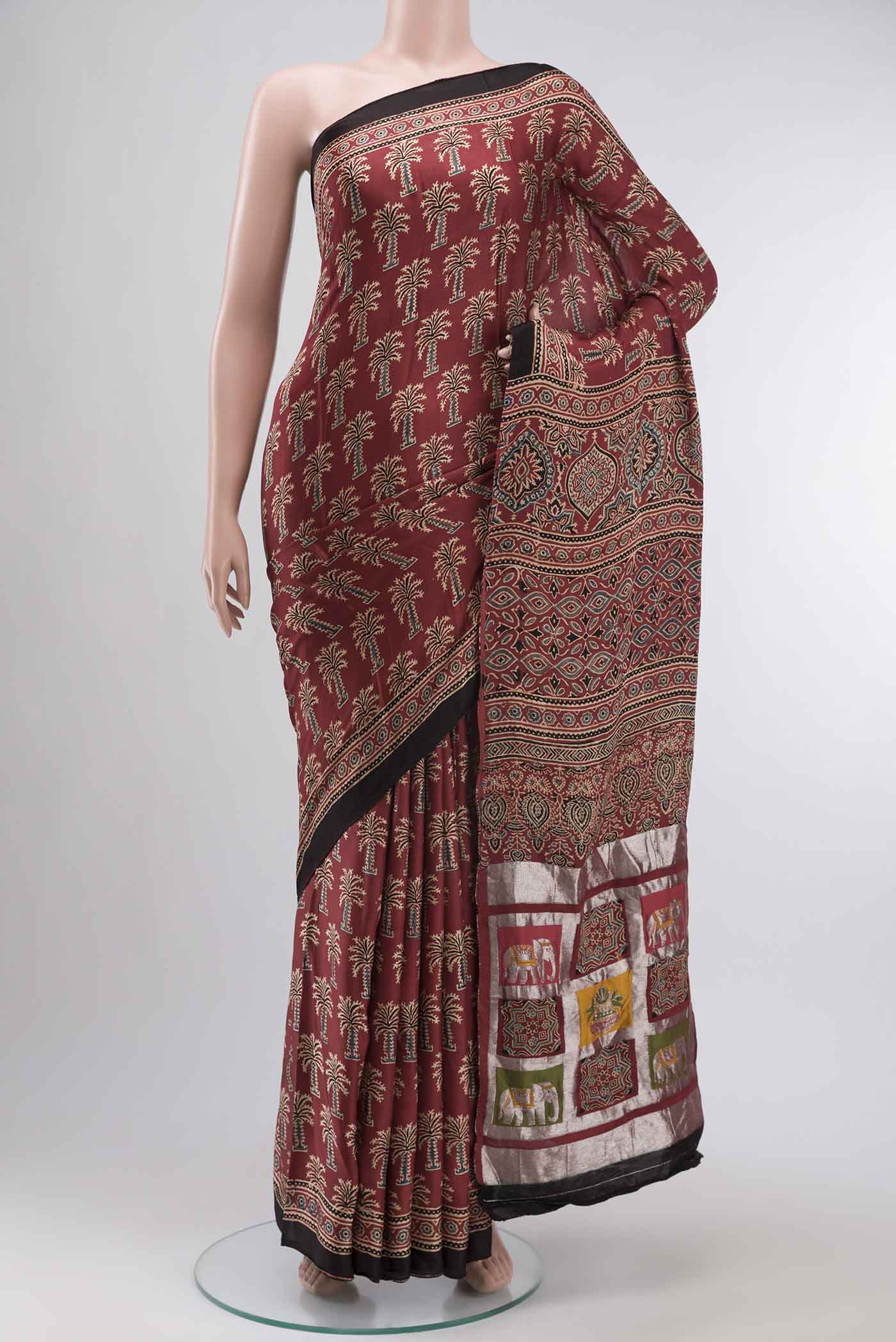 Maroon Blended Satin Silk Saree