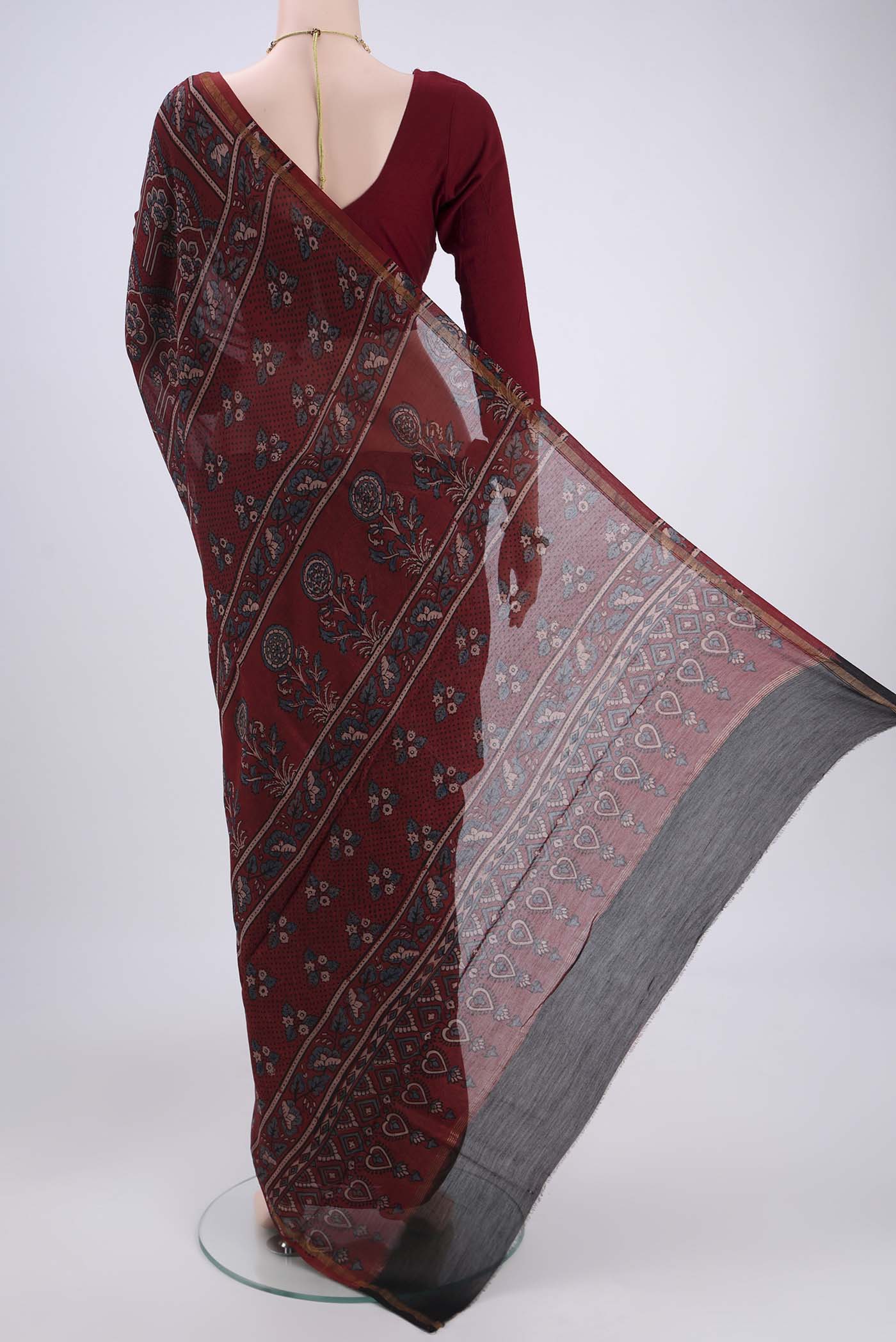 Maroon Chanderi Silk Cotton Saree - Image 3