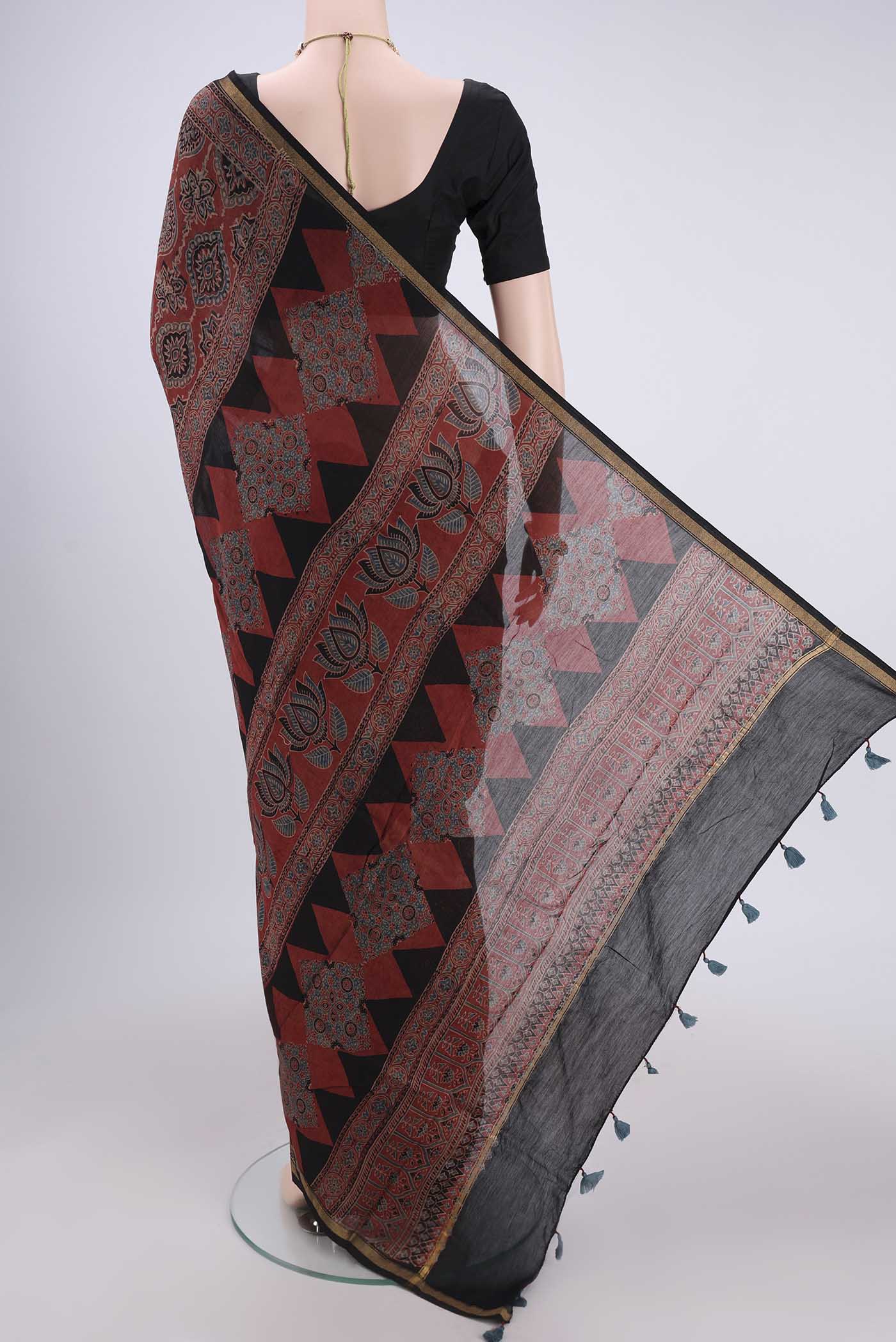 Maroon Chanderi Silk Cotton Saree - Image 3