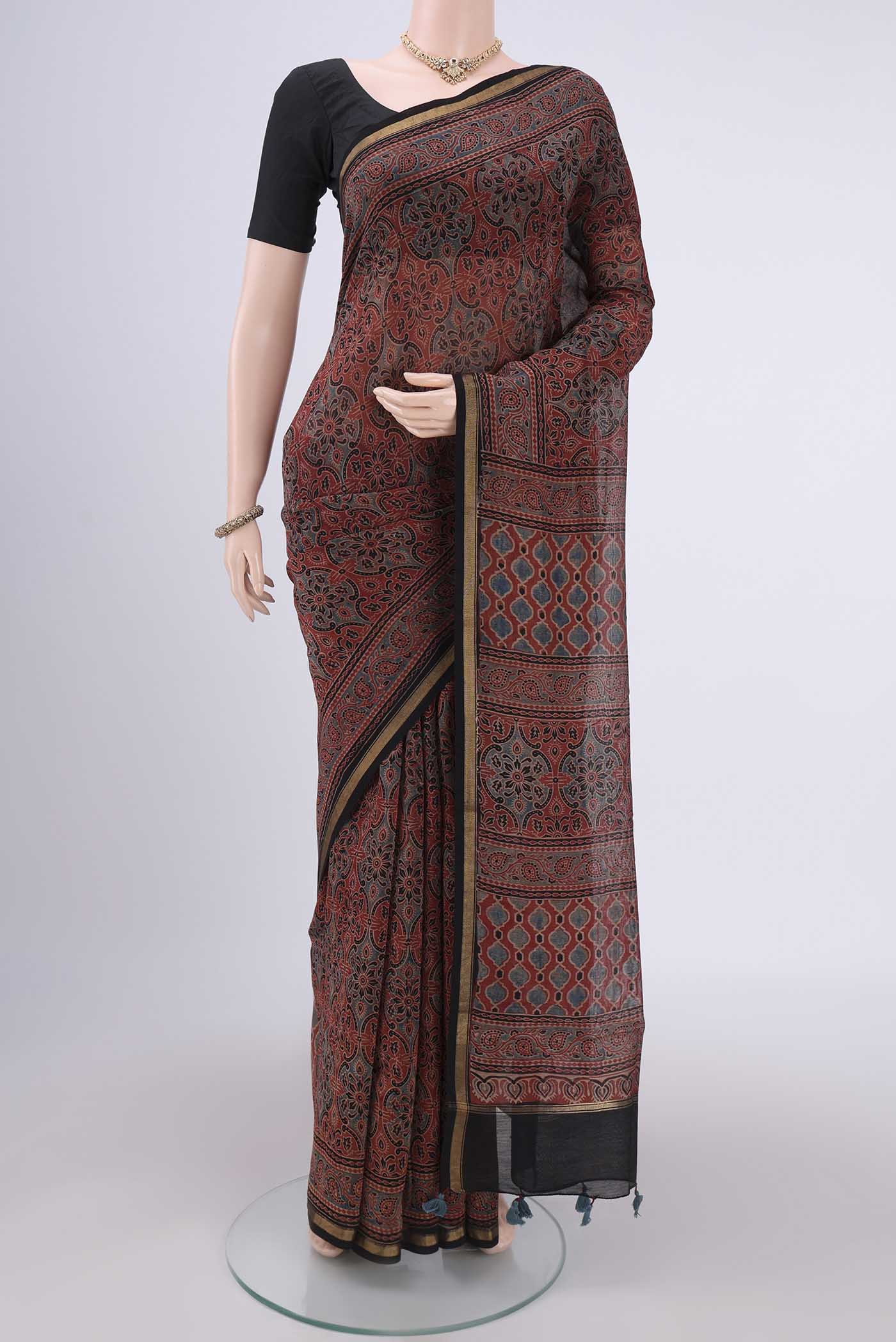 Rust Chanderi Silk Cotton Saree