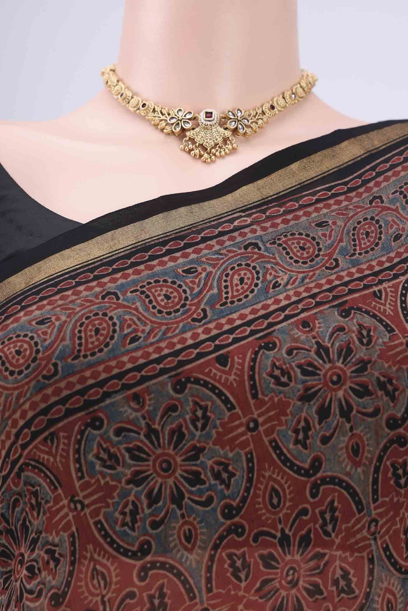 Rust Chanderi Silk Cotton Saree - Image 2