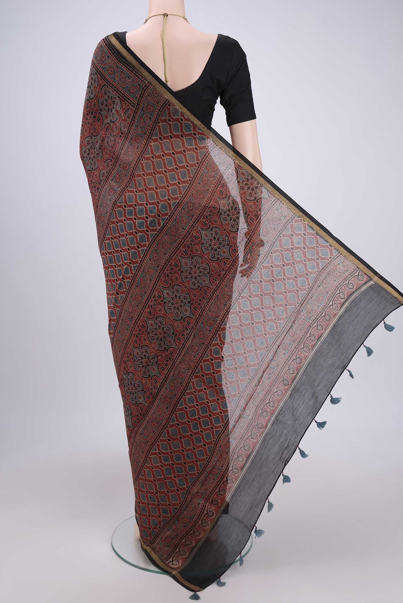 Rust Chanderi Silk Cotton Saree - Image 3