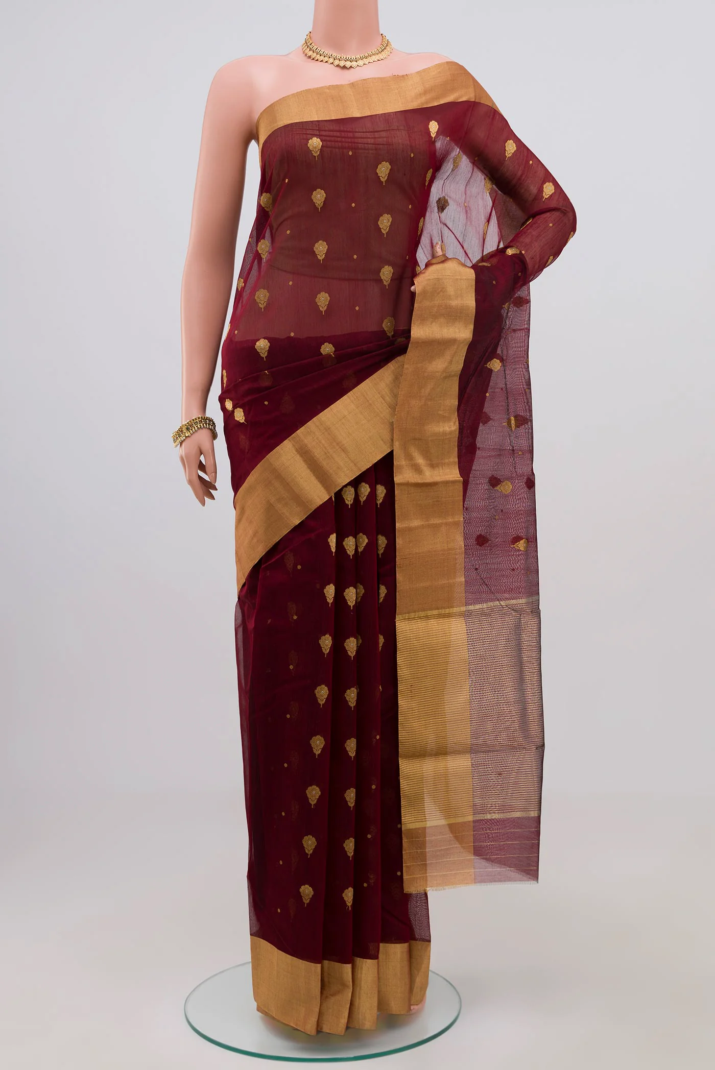Coffee Brown Chanderi Silk Cotton Saree