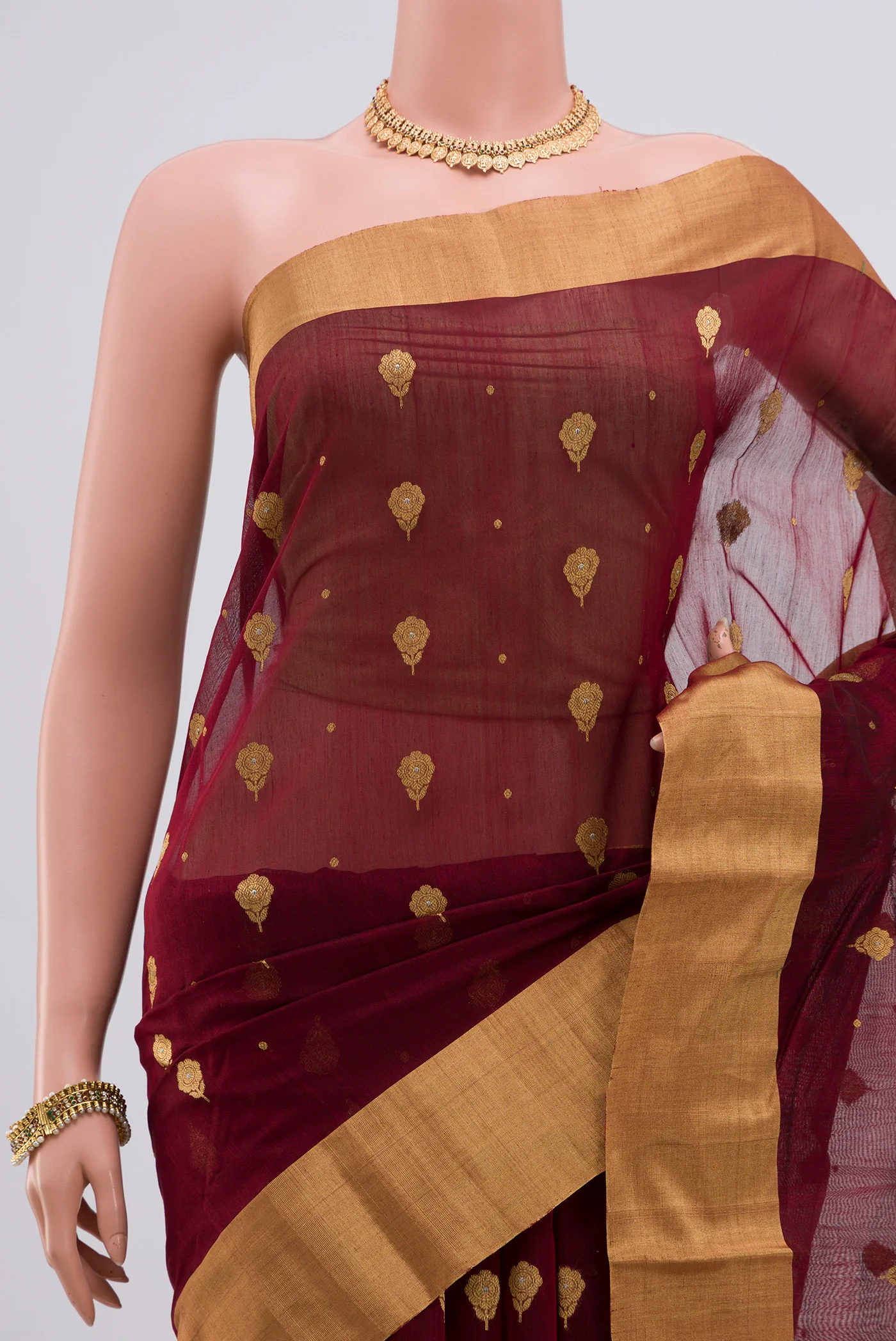 Coffee Brown Chanderi Silk Cotton Saree - Image 2