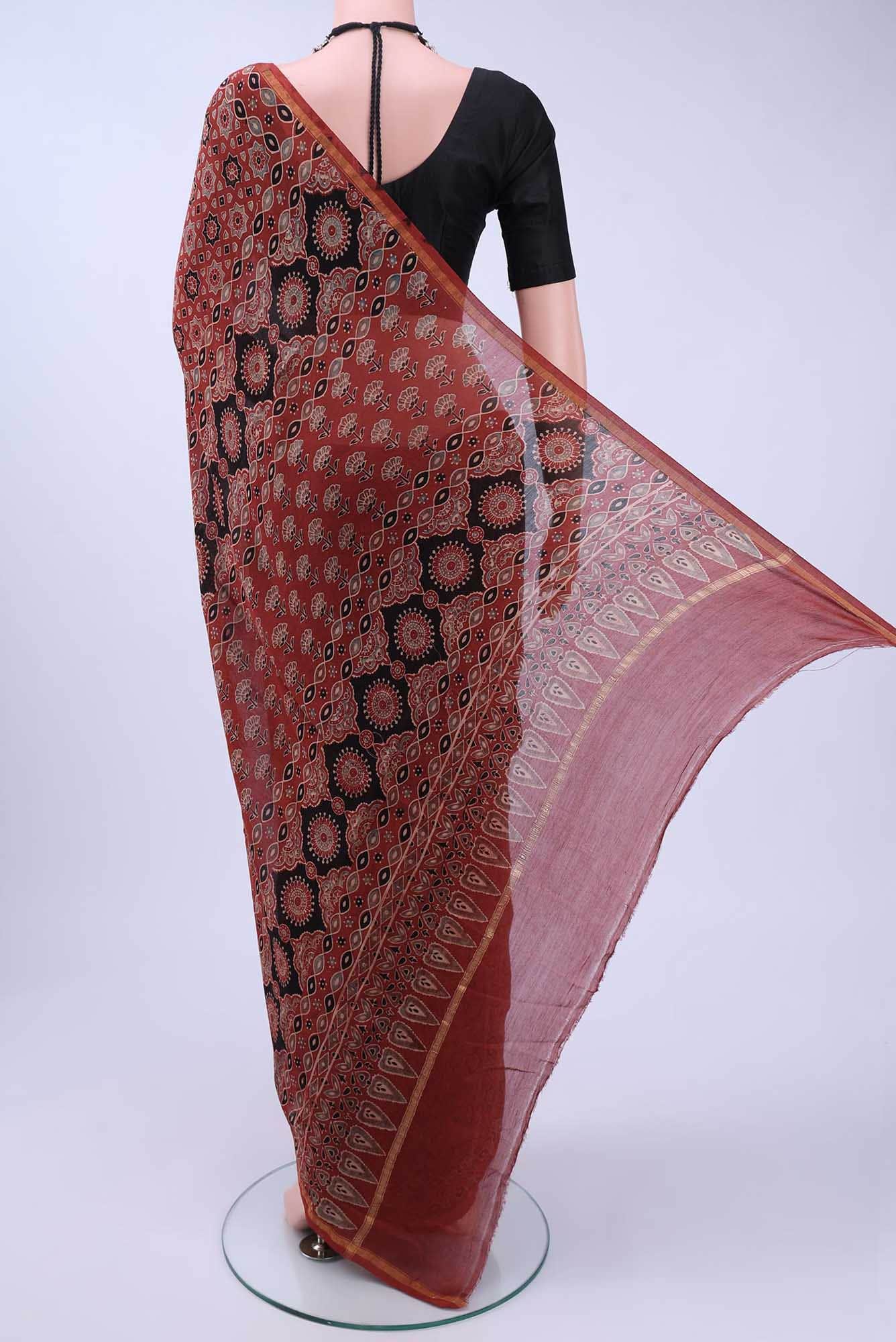 Maroon Chanderi Silk Cotton Saree - Image 2