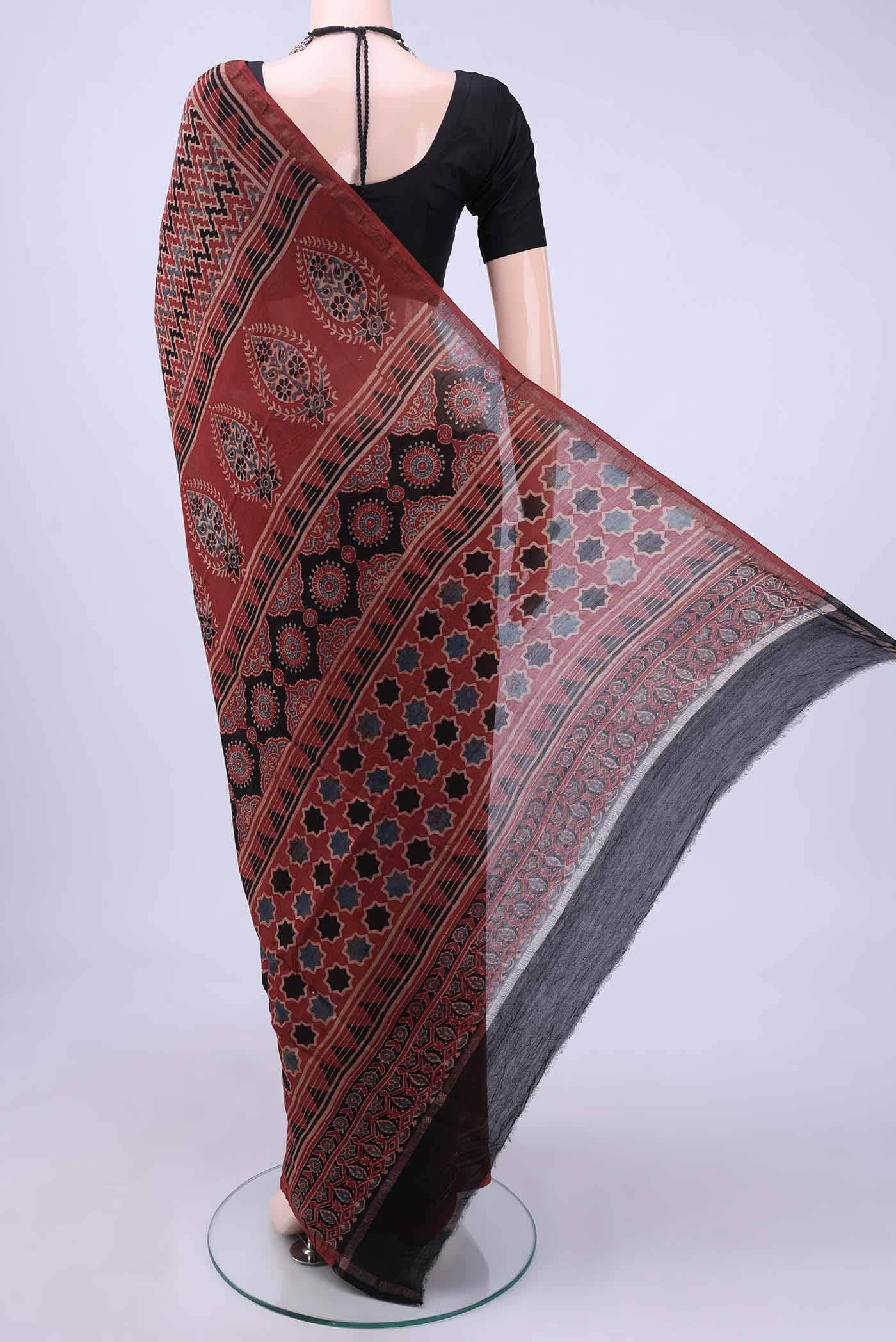 Maroon Chanderi Silk Cotton Saree - Image 2