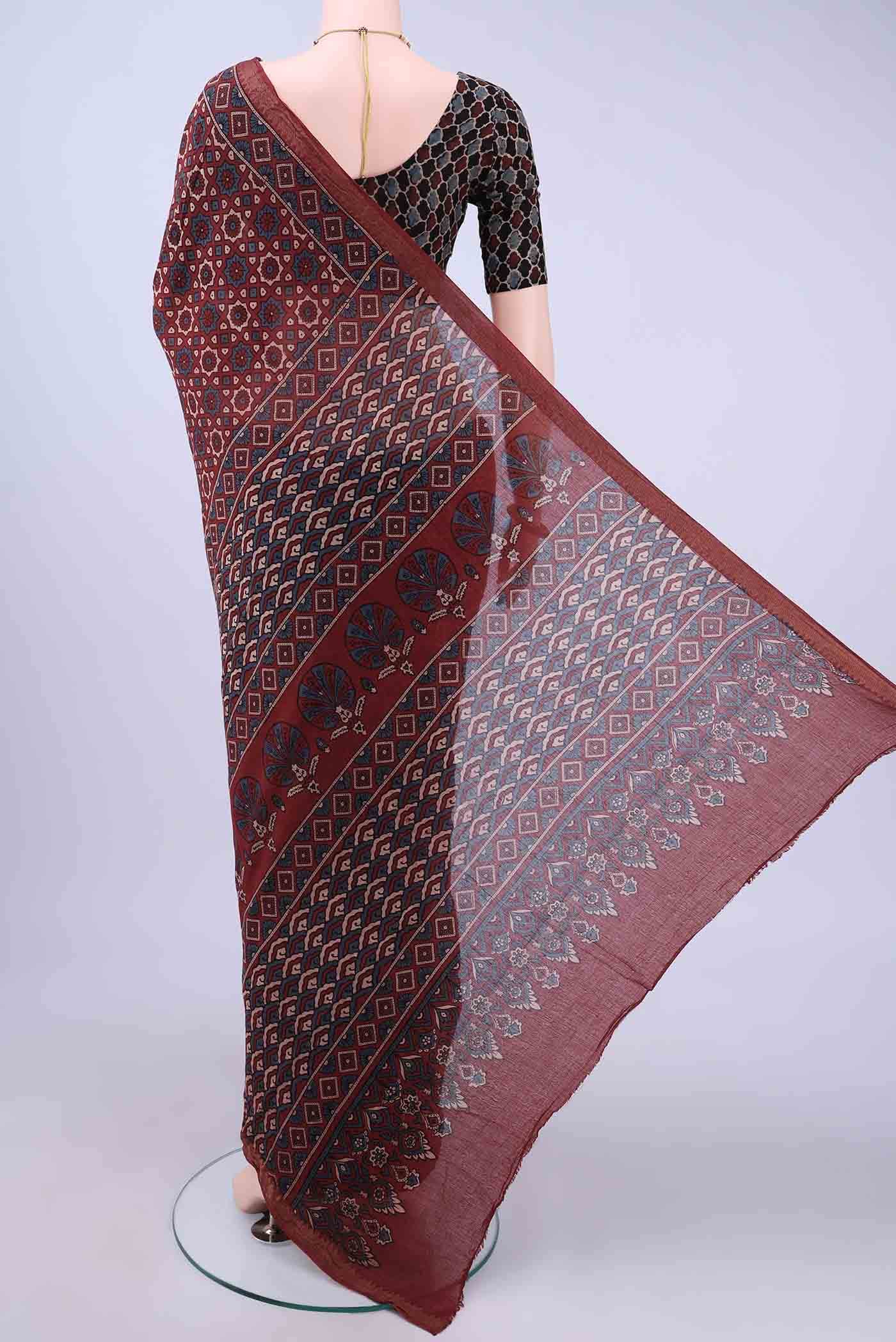 Maroon Chanderi Silk Cotton Saree - Image 2
