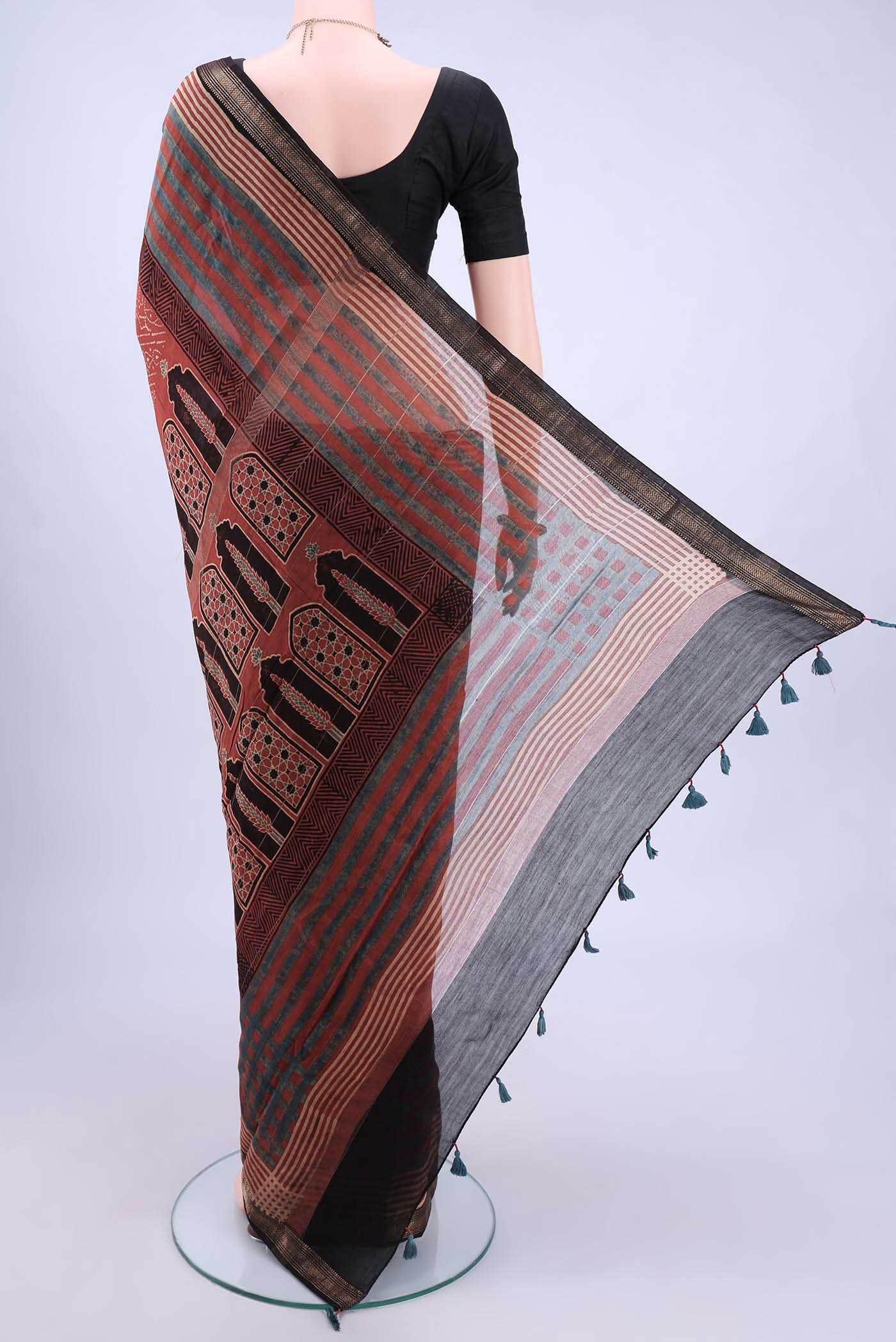 Maroon Chanderi Silk Cotton Saree - Image 2