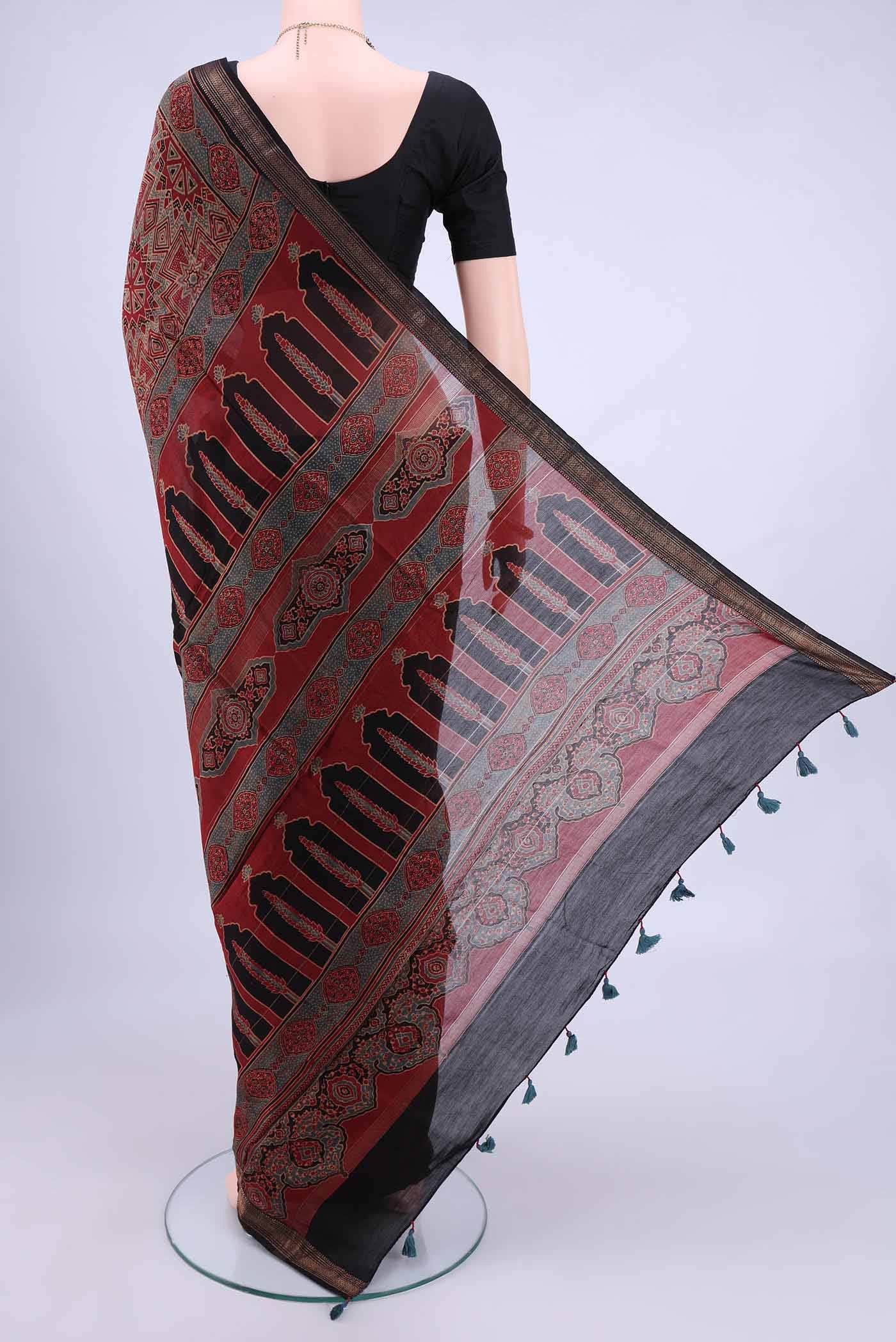 Maroon Chanderi Silk Cotton Saree - Image 2