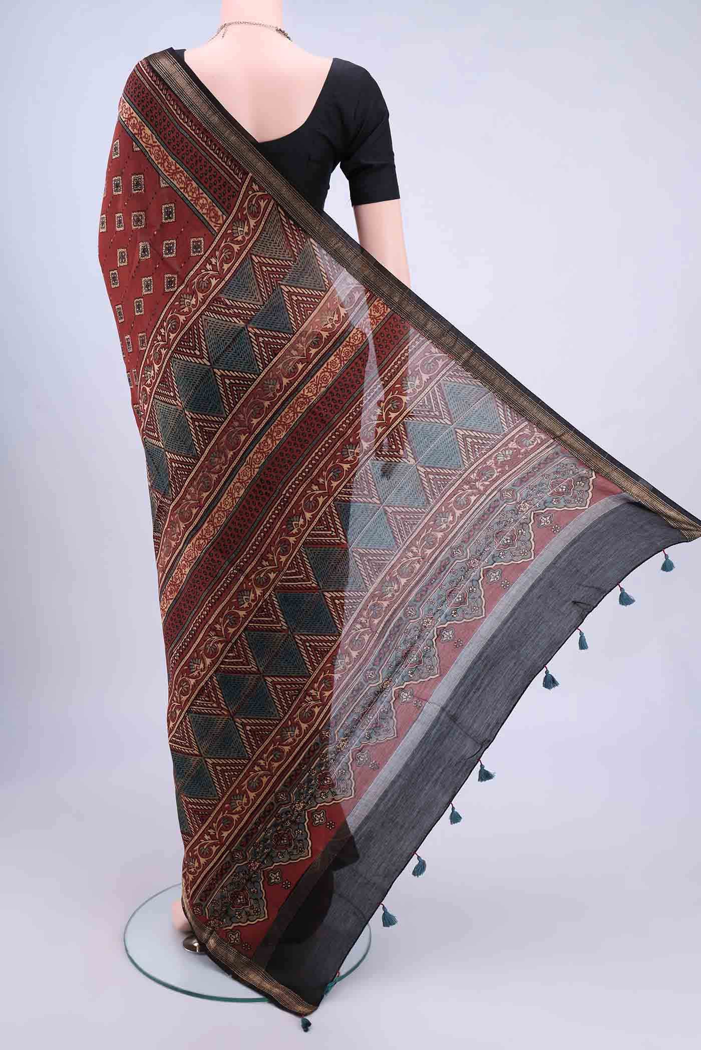 Maroon Chanderi Silk Cotton Saree - Image 2