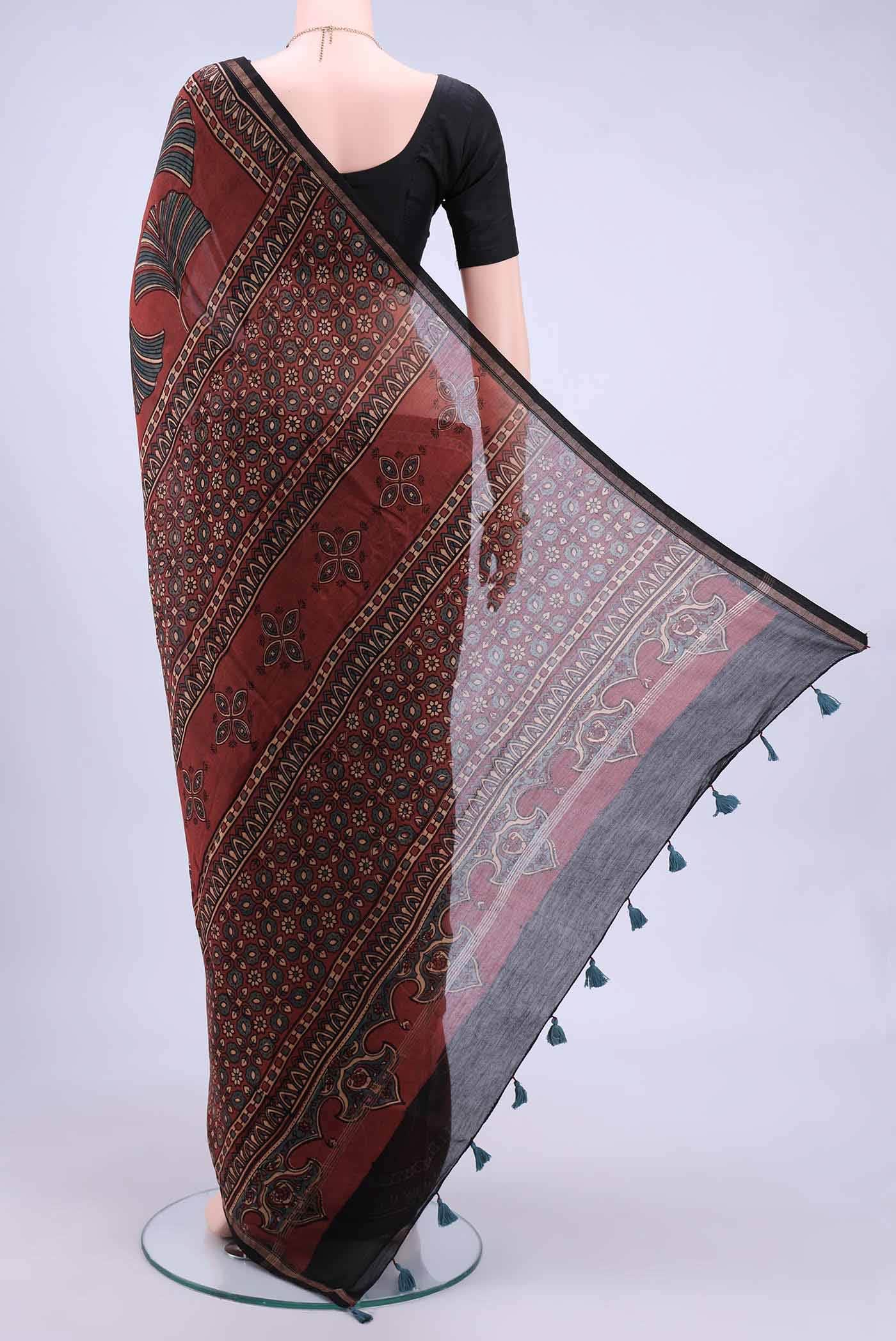 Maroon Chanderi Silk Cotton Saree - Image 2