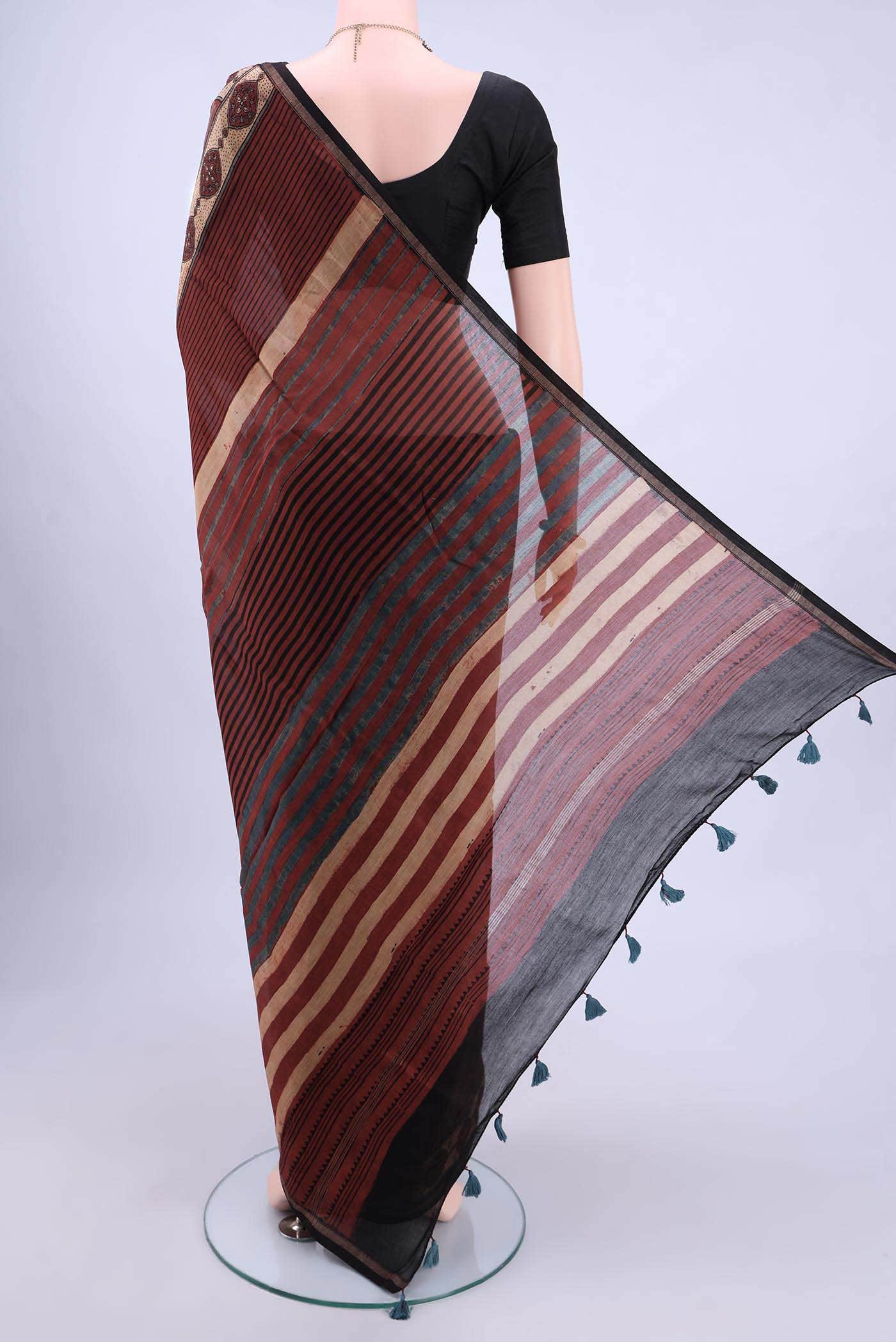 Maroon Chanderi Silk Cotton Saree - Image 2