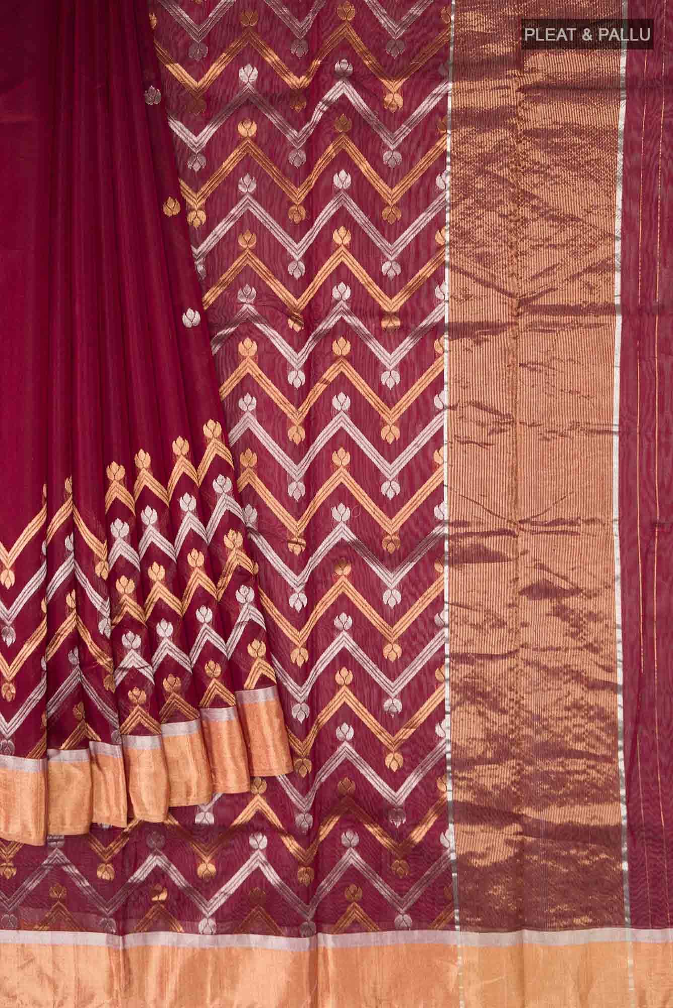 Maroon Chanderi Silk Cotton Saree - Image 2