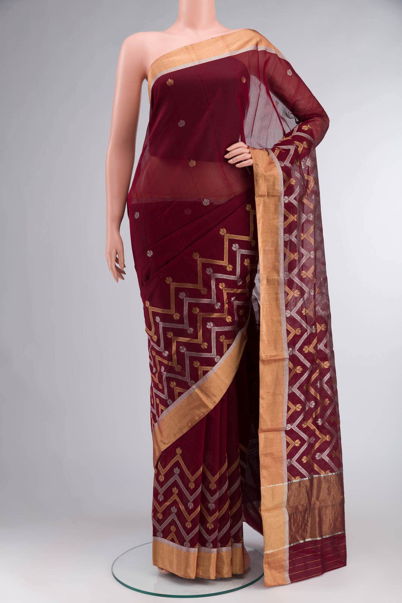 Maroon Chanderi Silk Cotton Saree - Image 6