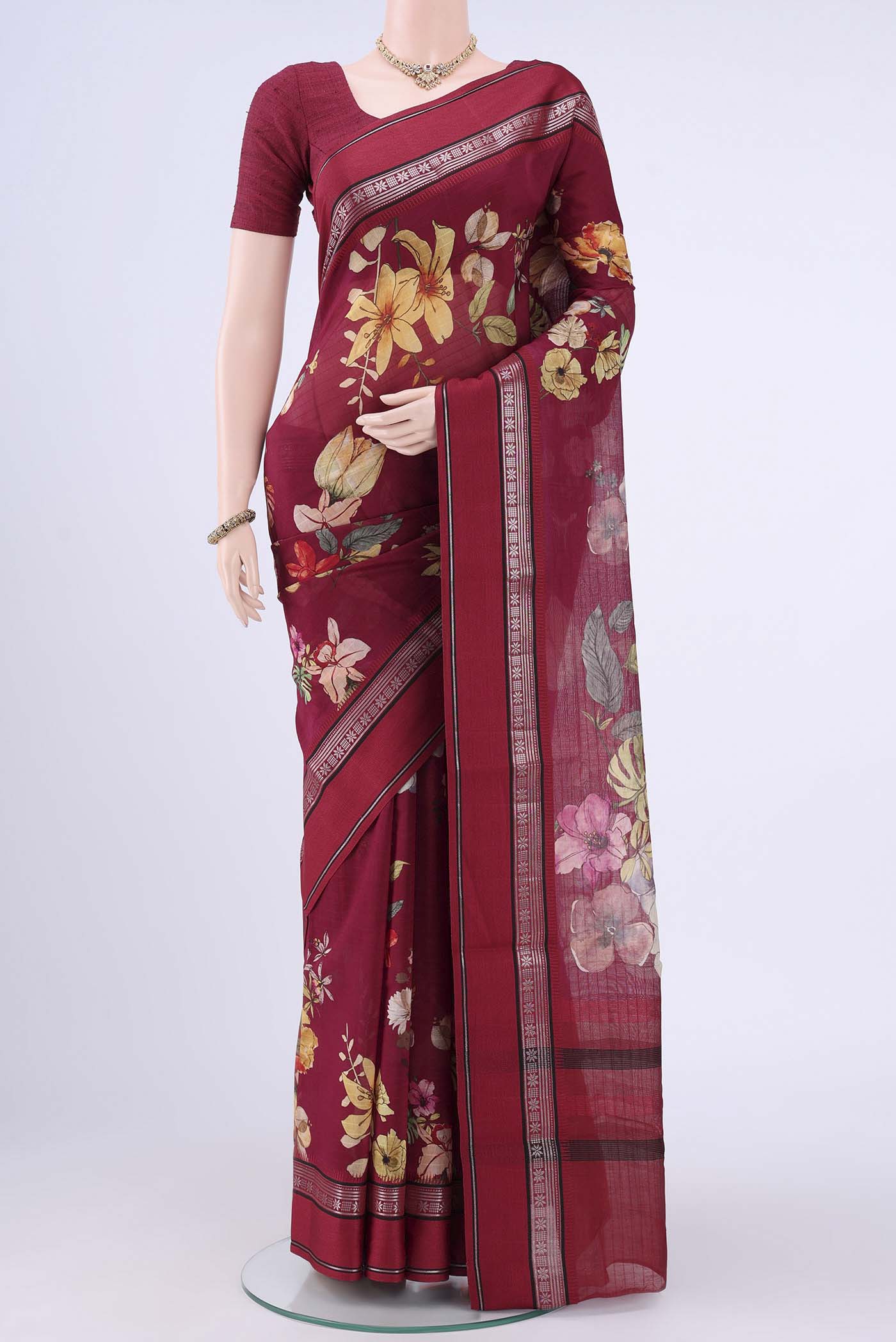 Maroon Chanderi Silk Saree