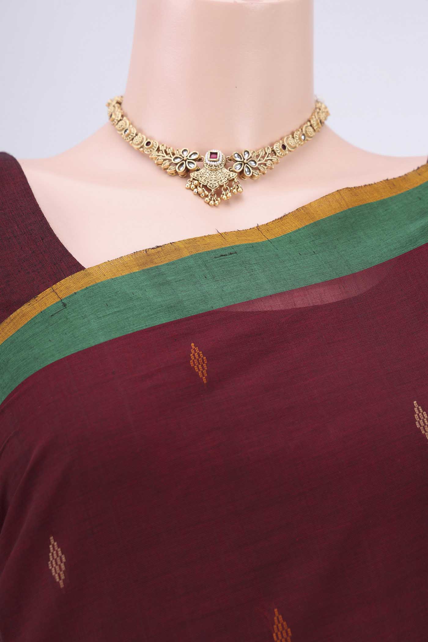 Maroon Coimbatore Cotton Saree - Image 2