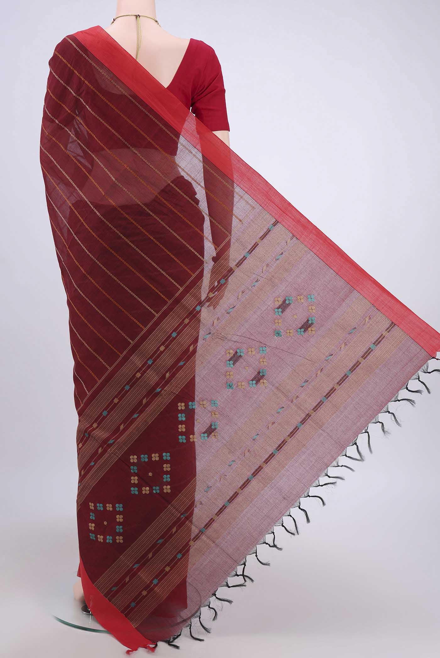 Maroon Coimbatore Cotton Saree - Image 3