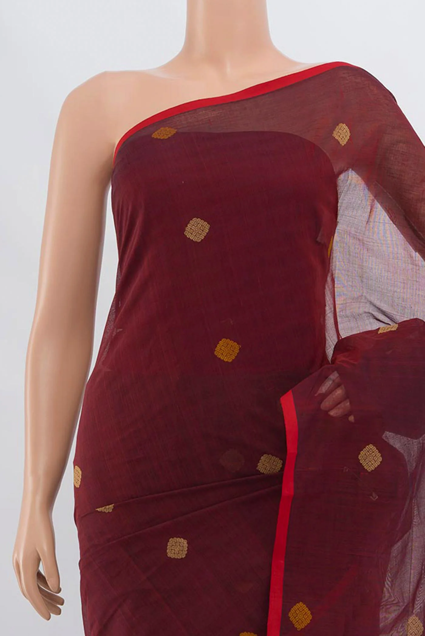 Maroon Coimbatore Cotton Saree - Image 2