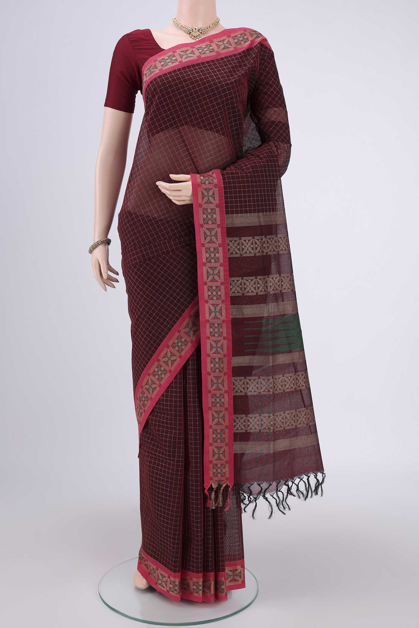 Maroon Coimbatore Cotton Saree