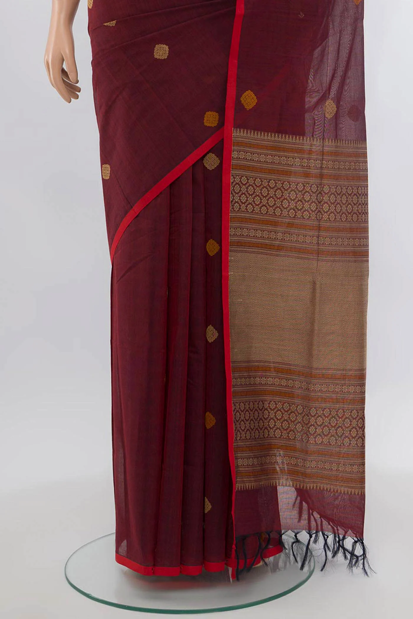 Maroon Coimbatore Cotton Saree - Image 3