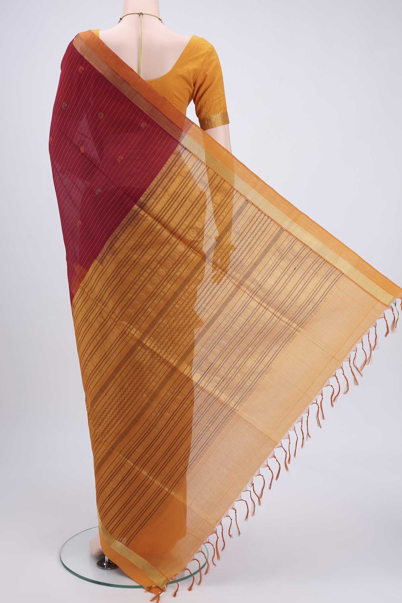 Maroon Coimbatore Silk Cotton Saree - Image 3