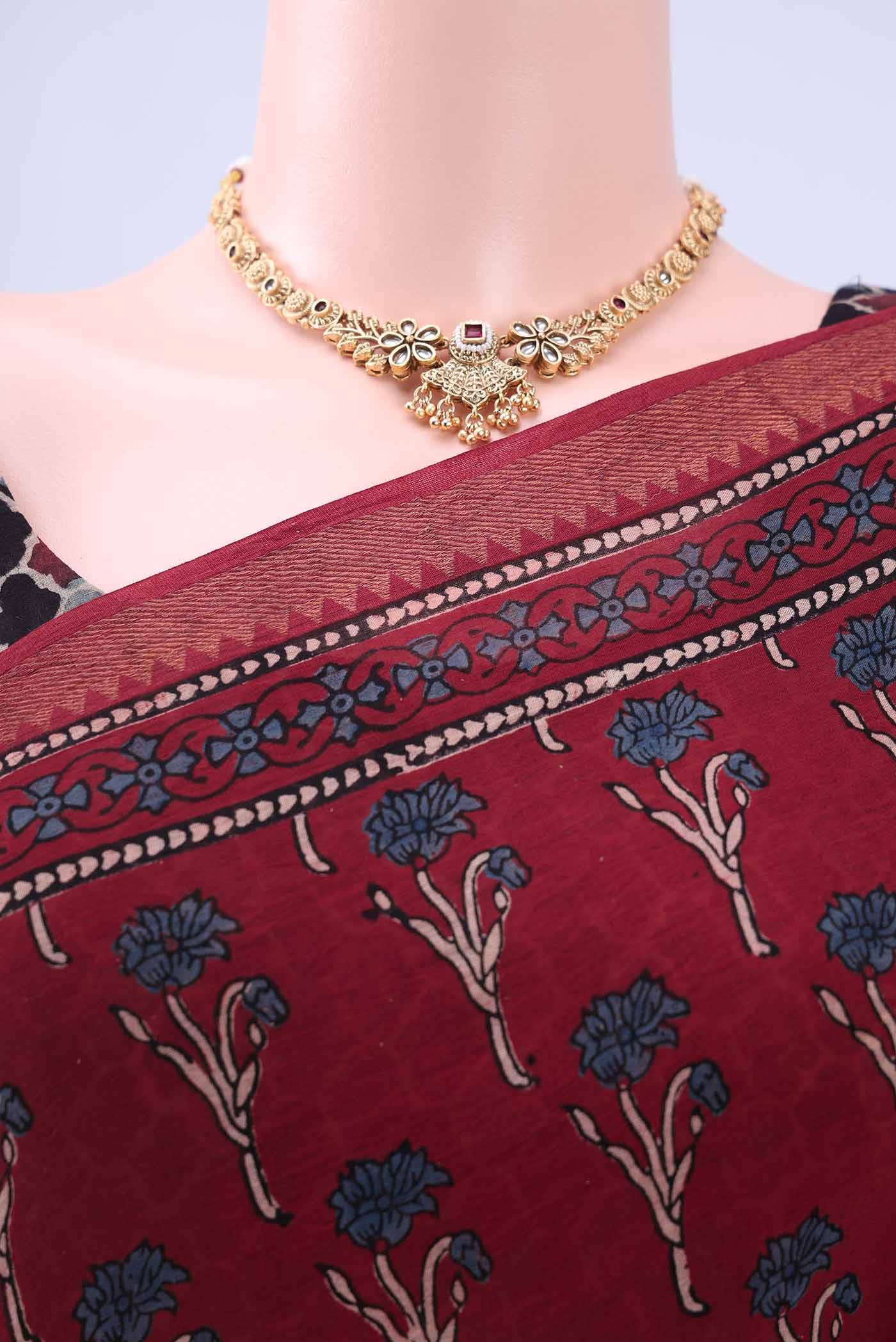 Maroon Cotton Saree - Image 3