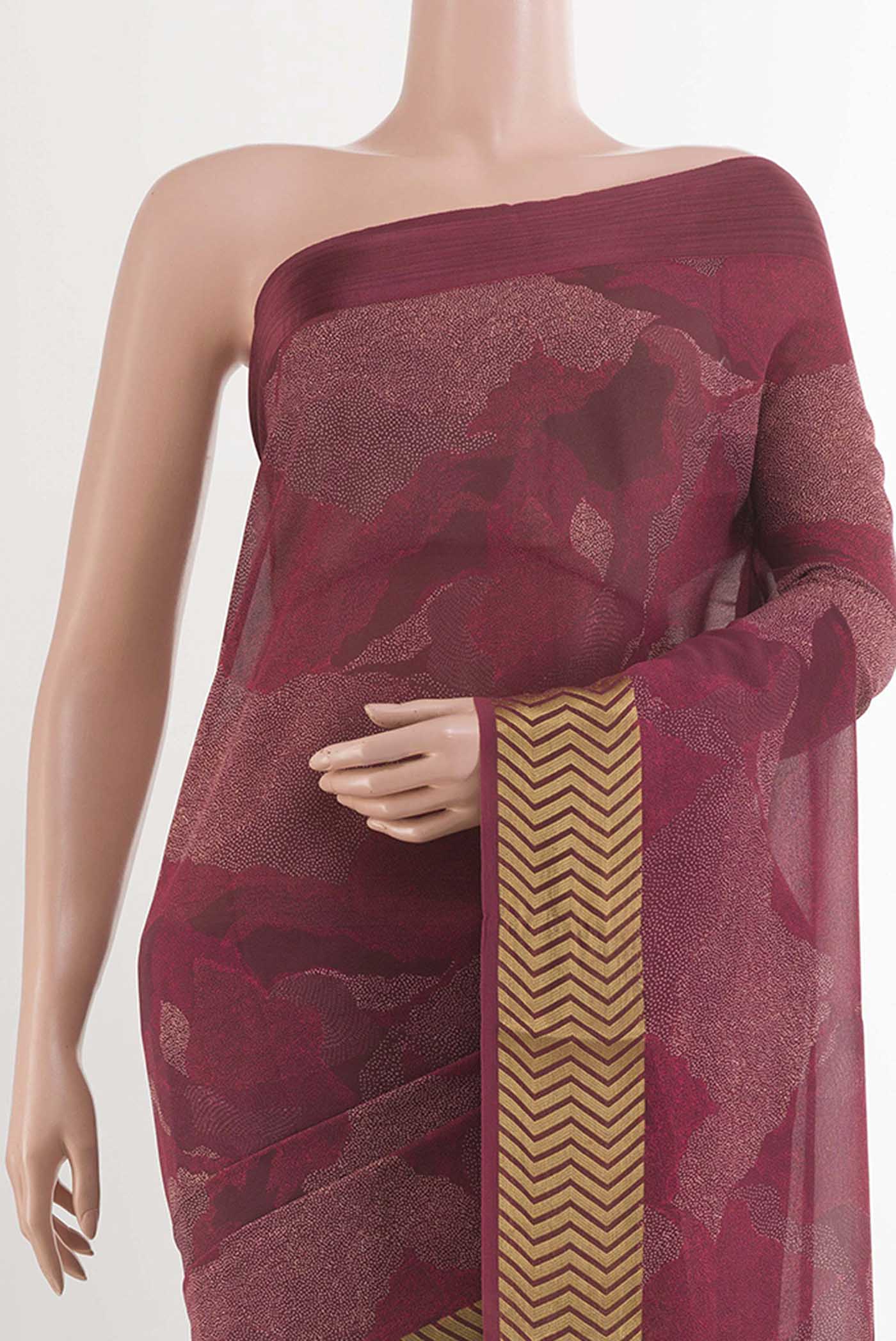 Maroon Crepe Saree - Image 2