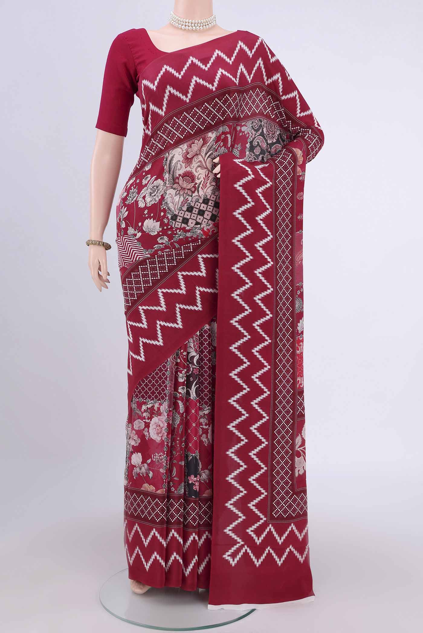 Maroon Crepe Saree