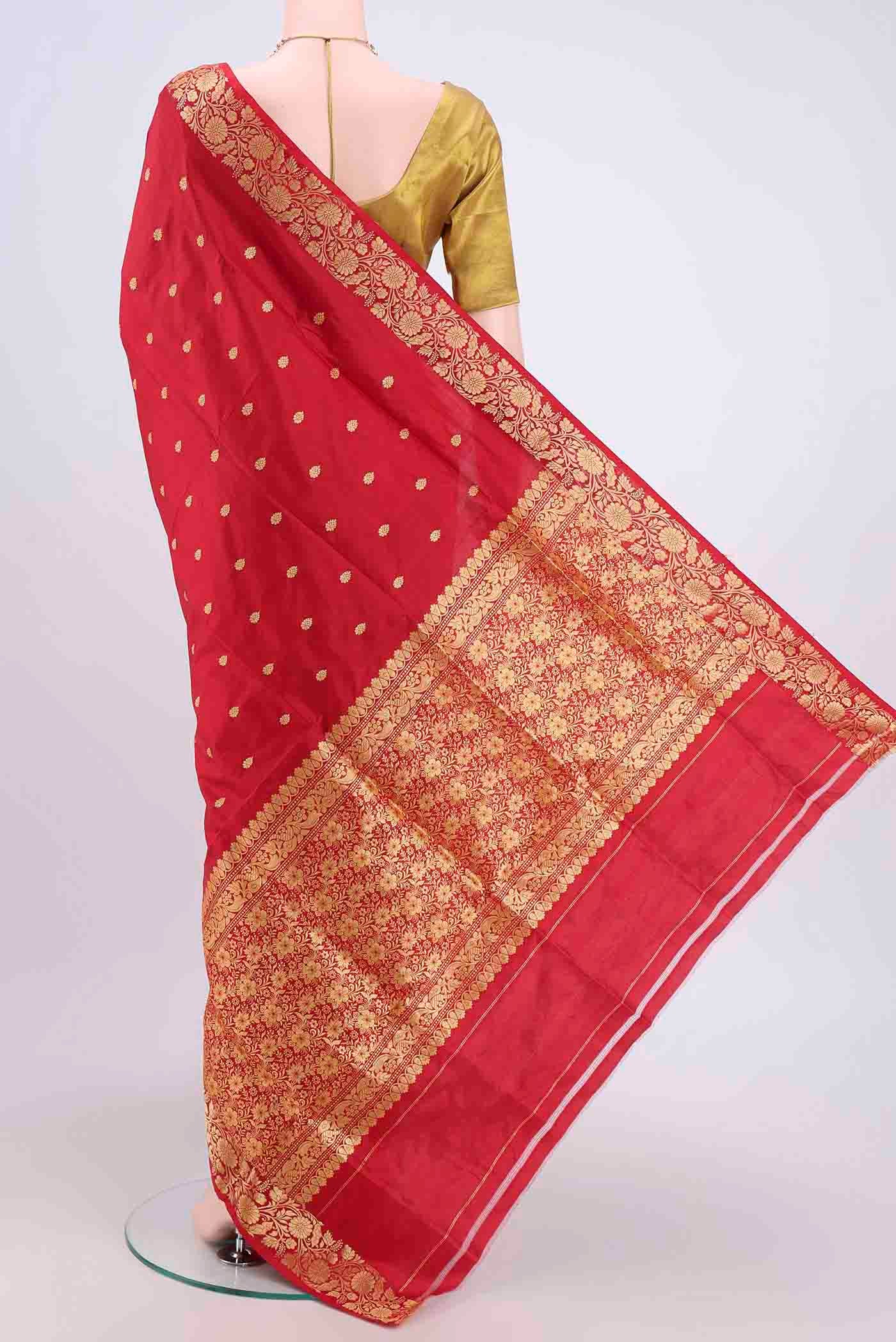 Red Banarasi Katan Silk Saree - Image 3