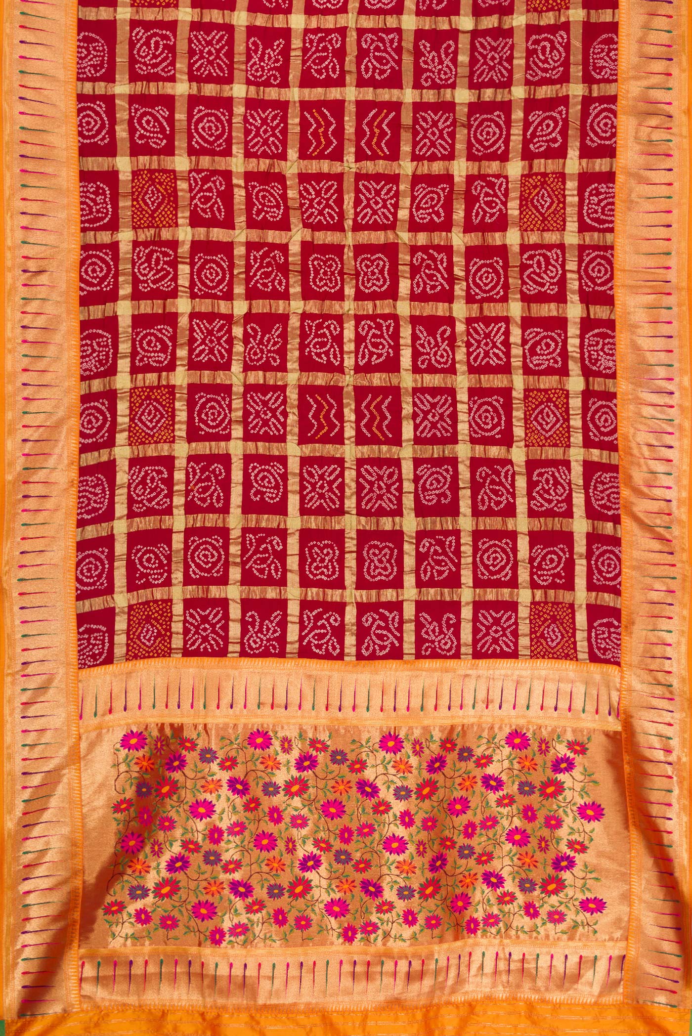 Maroon Bandhani Silk Saree - Image 6
