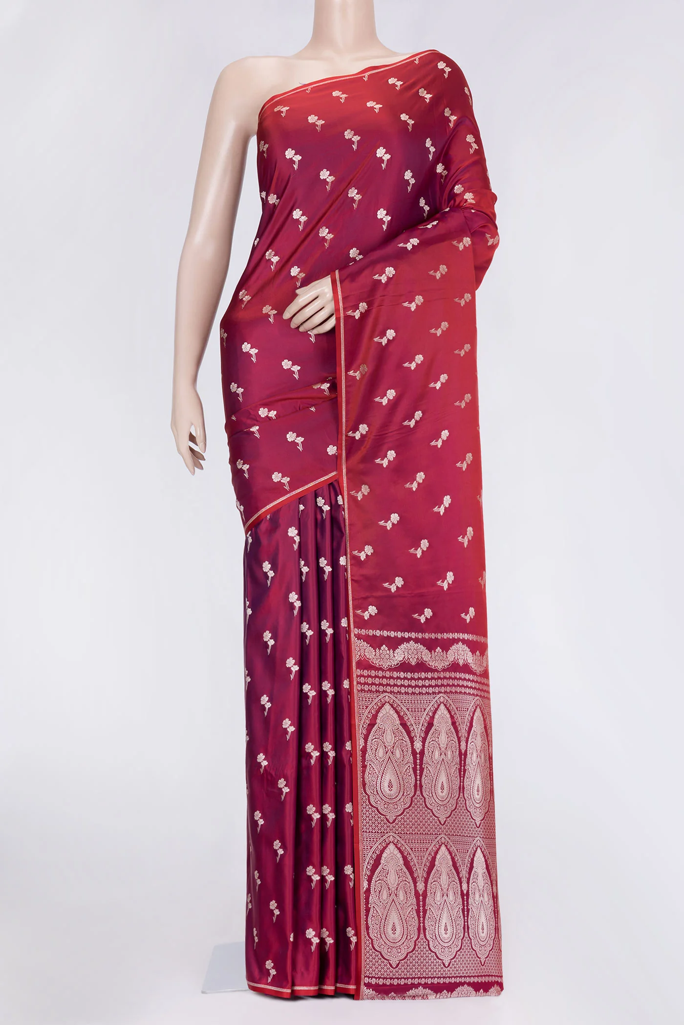 Magenta with Orange Color Blended Banarasi Silk Saree