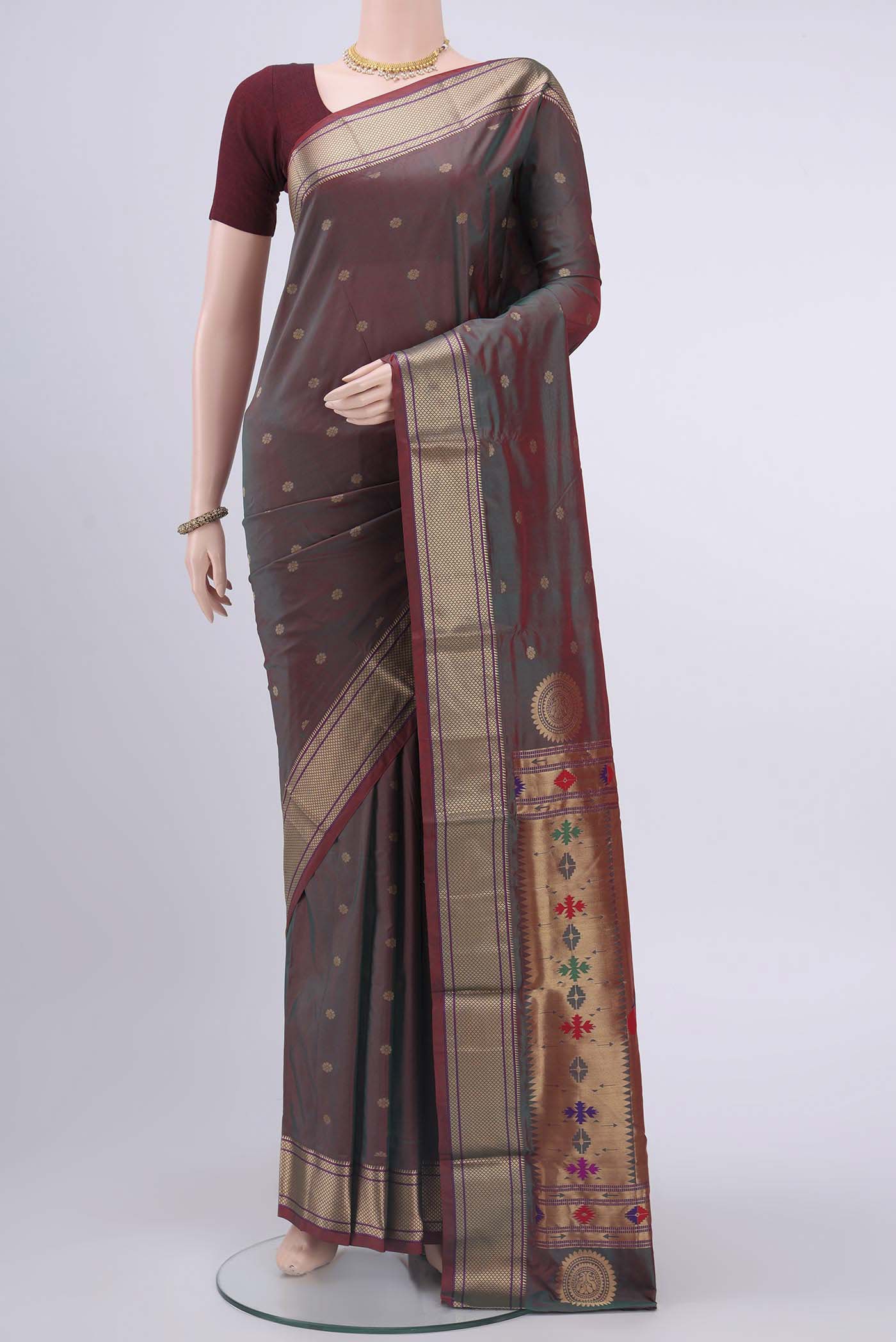 Maroon Dual Tone Blended Bangalore Silk Saree